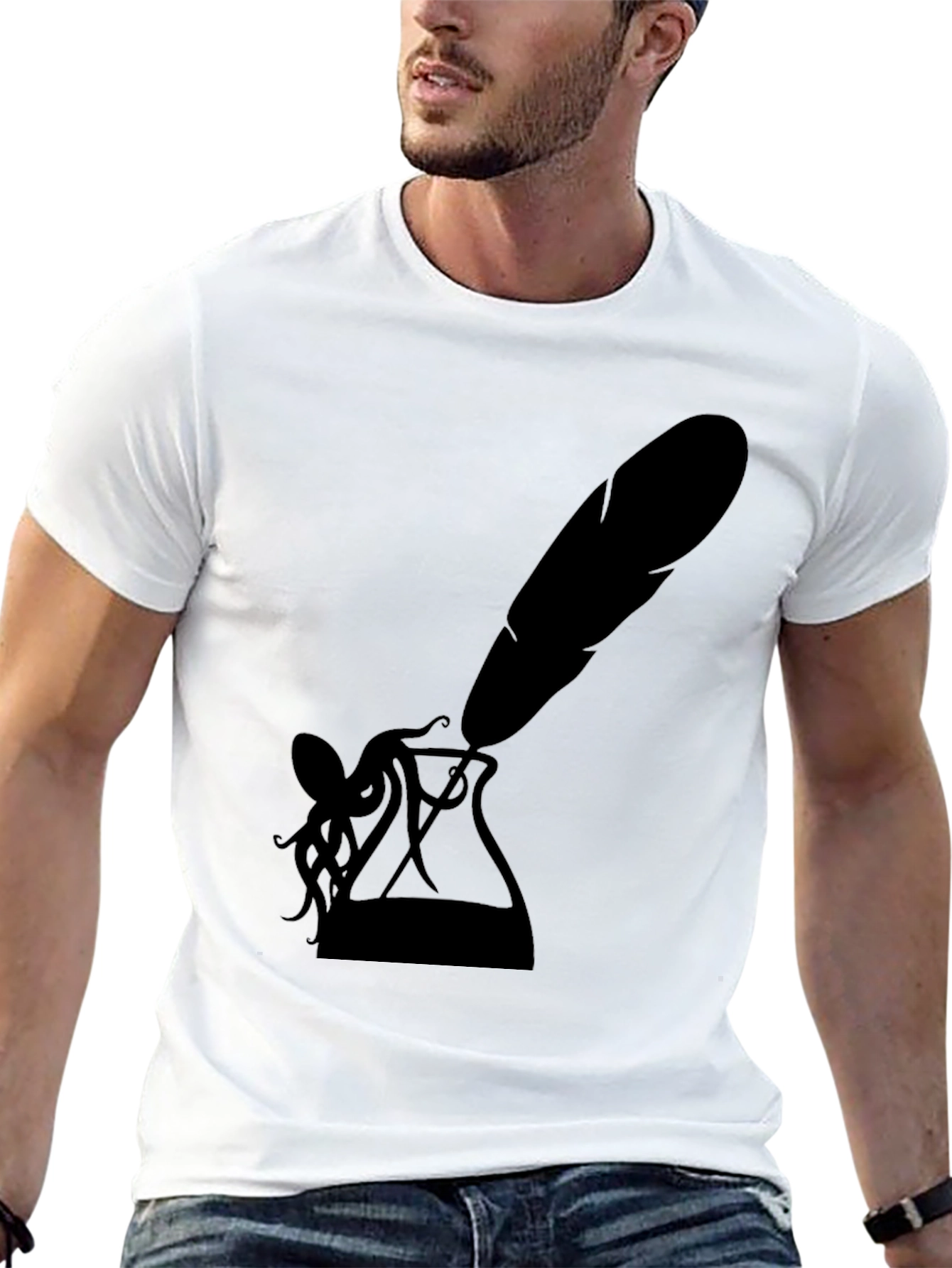 Black Octopus Quill Ink T-Shirt - Black Graphic Tee view 13