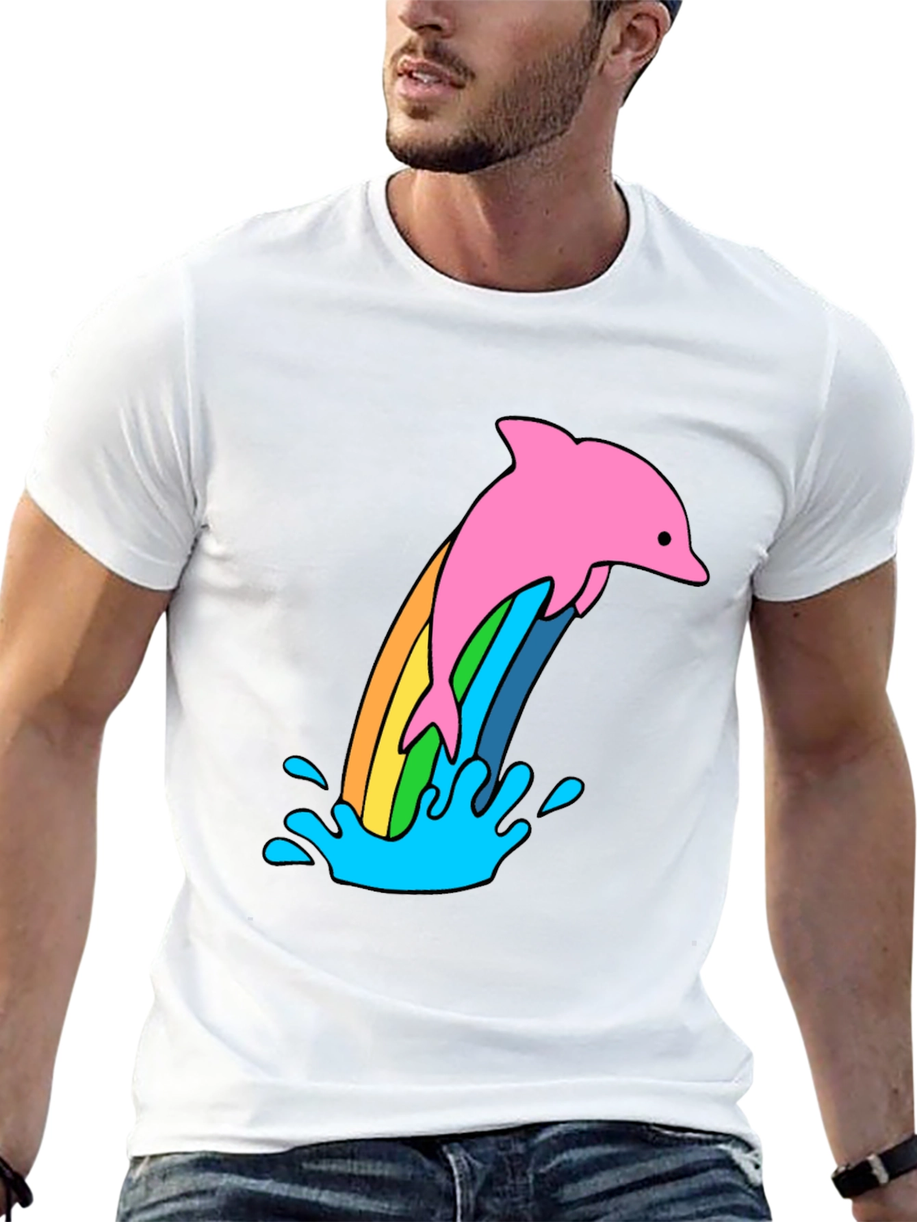 Black Rainbow Dolphin Black T-Shirt view 13