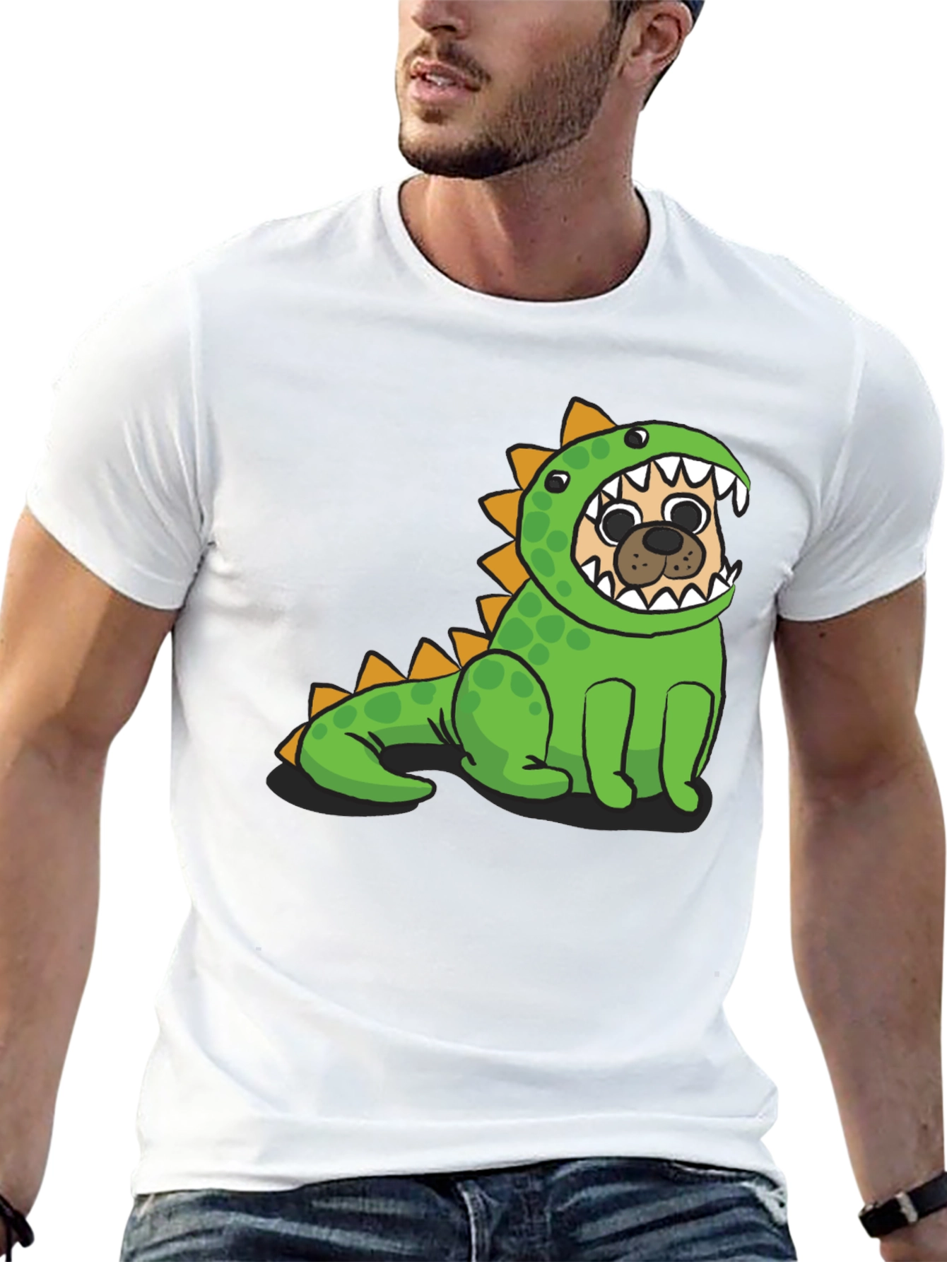 Black Pug in Dino Costume Graphic T-Shirt view 13
