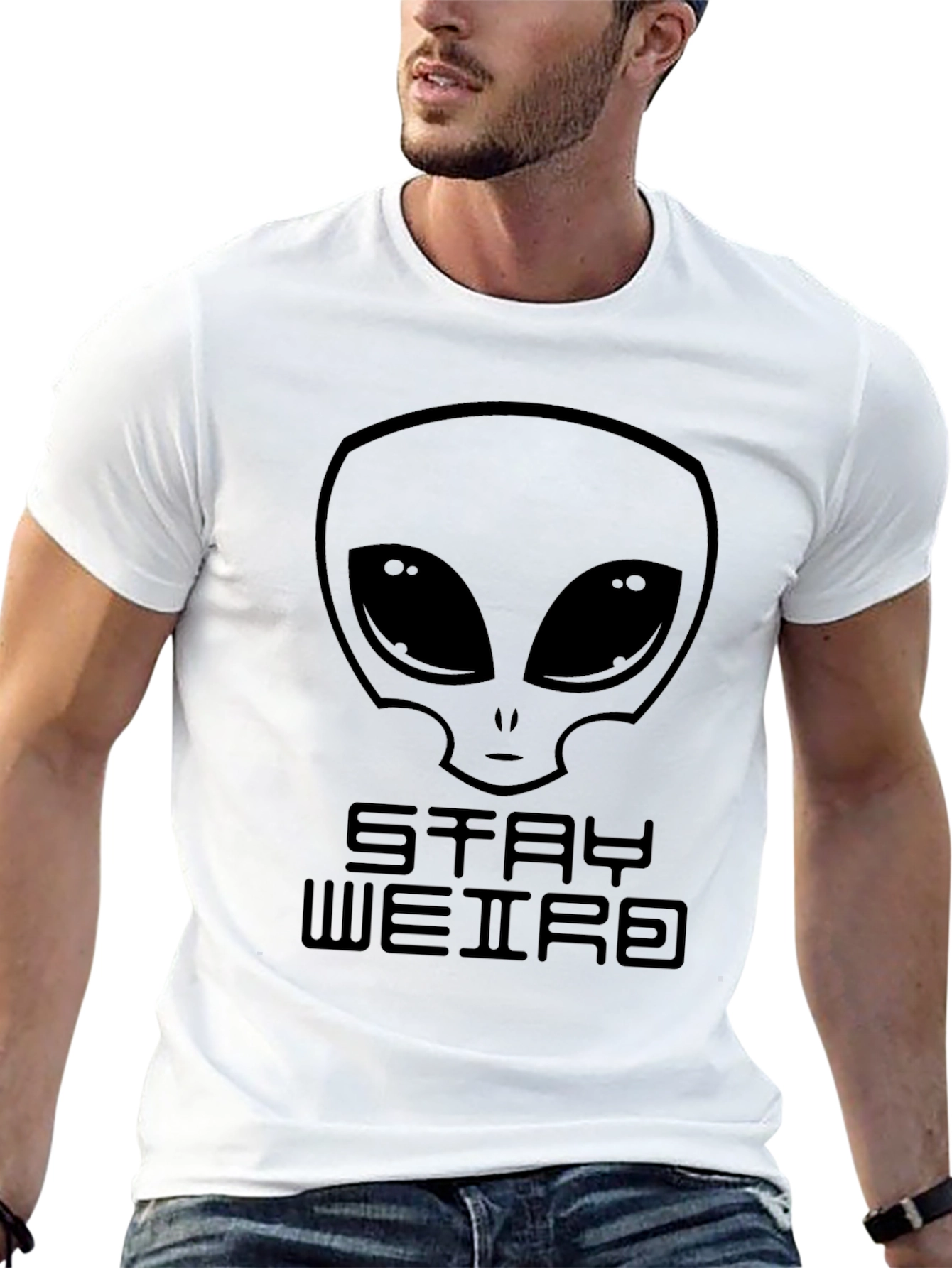 Black Stay Weird Alien Graphic T-Shirt view 13