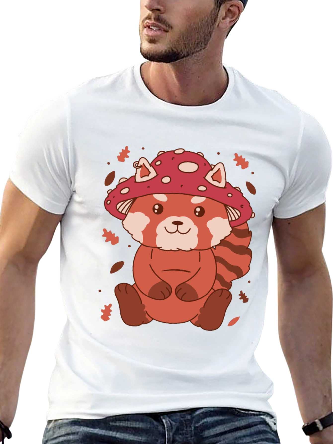 Black Mushroom Red Panda Graphic Tee view 13