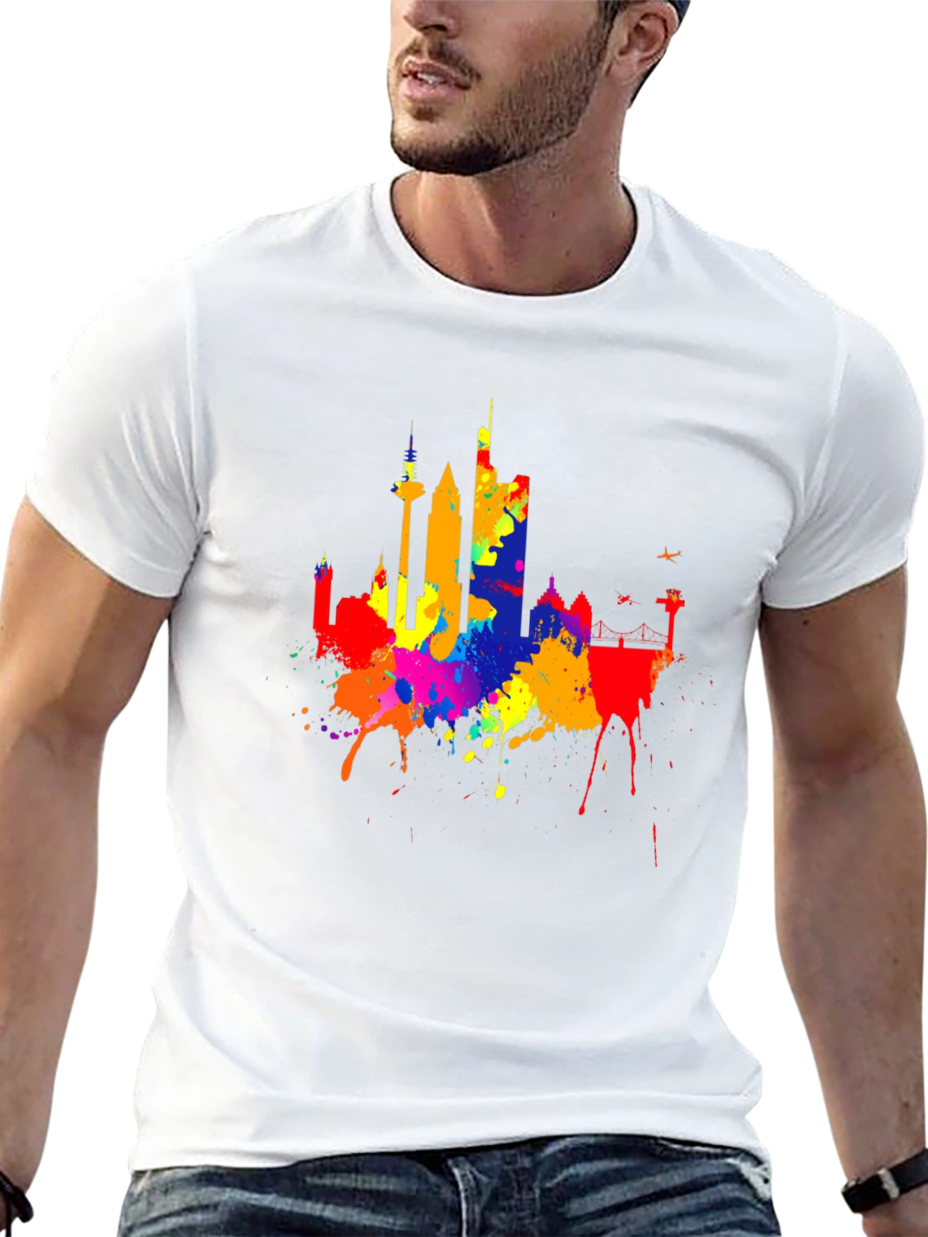 Black Vibrant Skyline Splash Black T-Shirt view 13