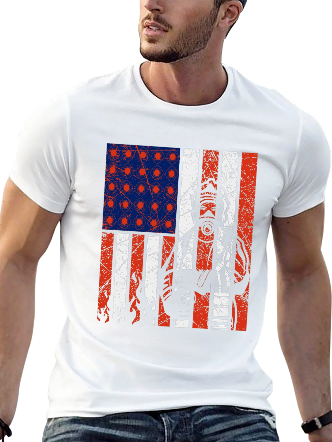 Black Firefighter American Flag Graphic T-Shirt view 13