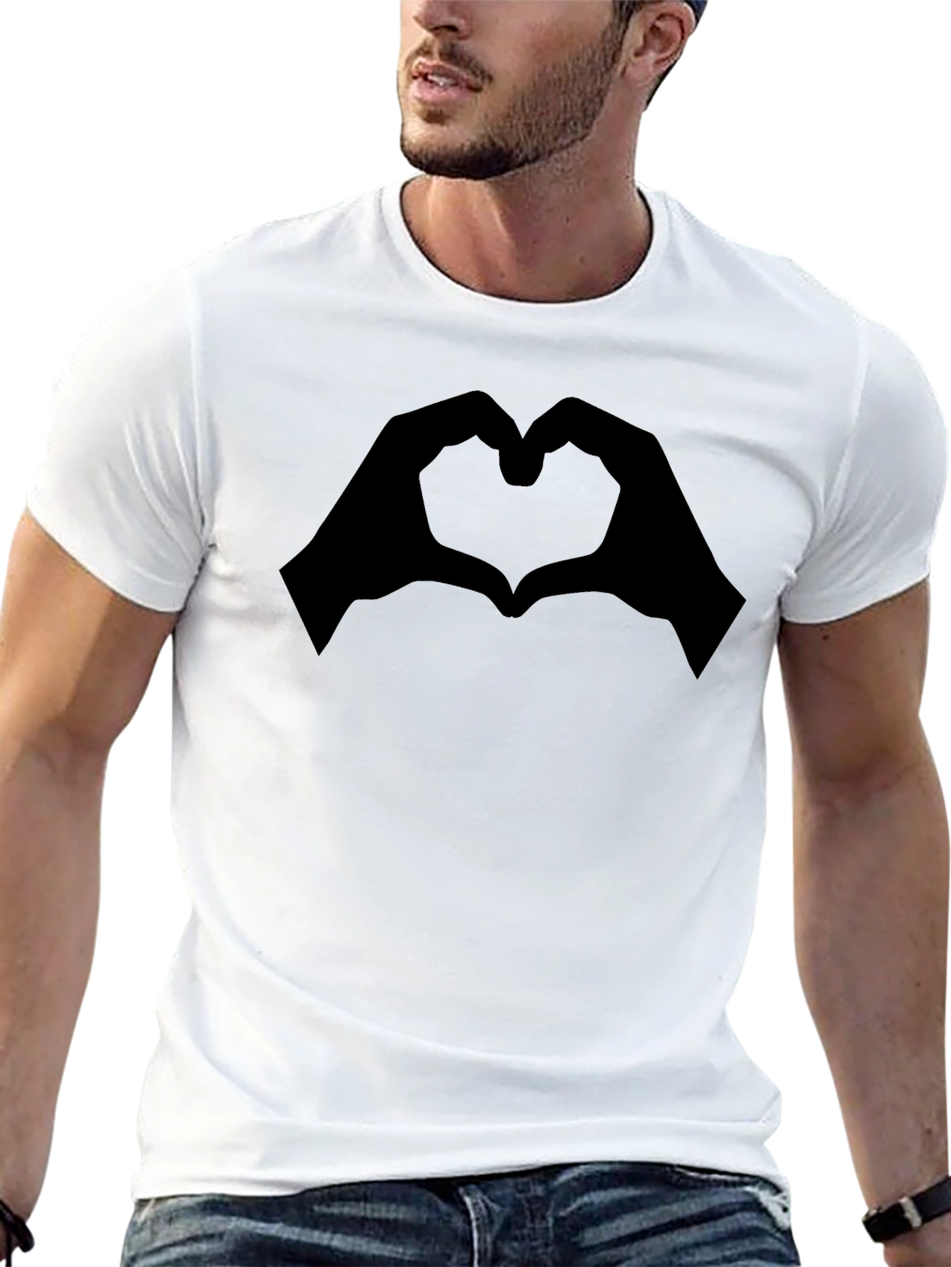 Black Heart Hands Graphic Tee - Modern Black T-Shirt view 13