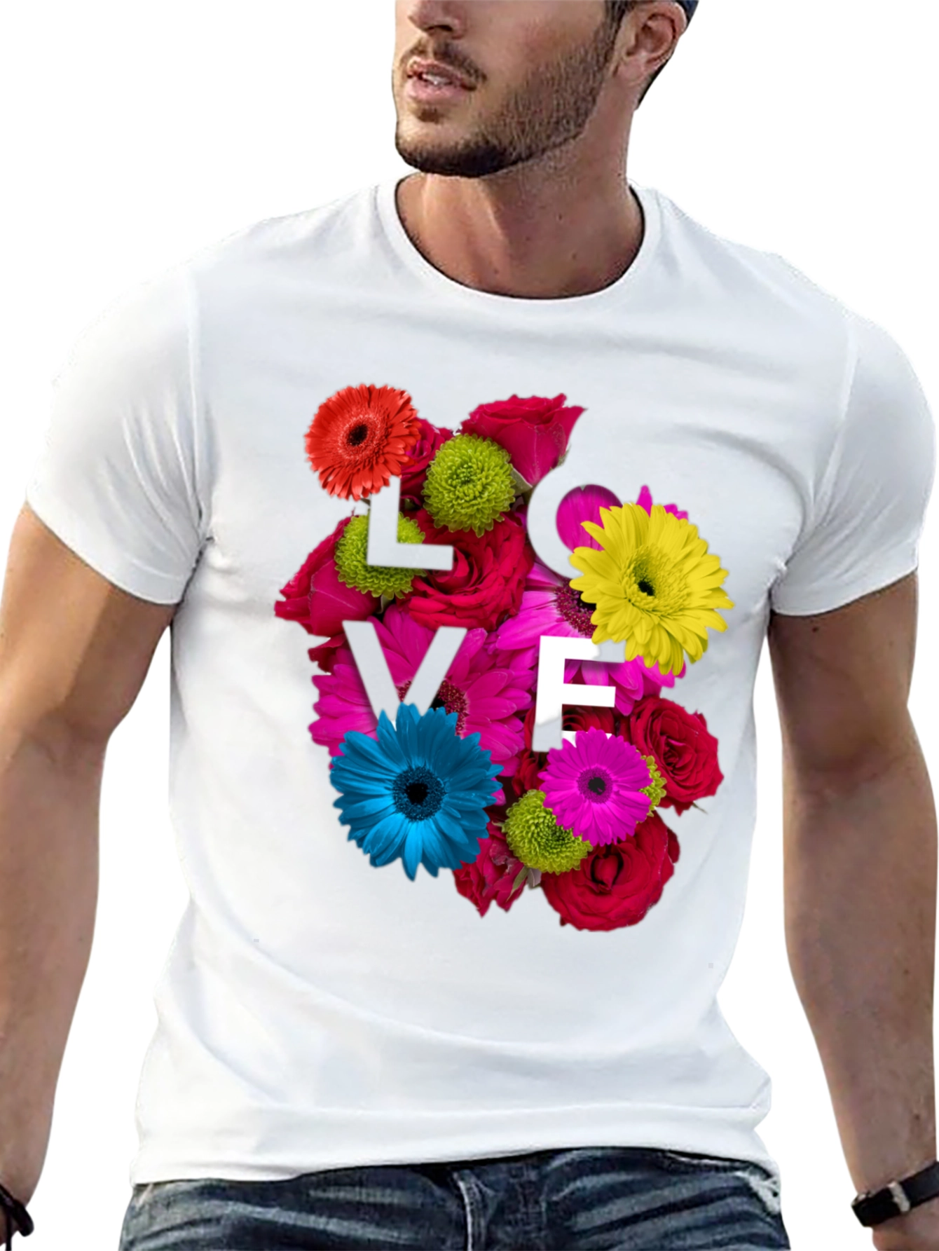 Black Floral Love T-Shirt - Unique Design view 13