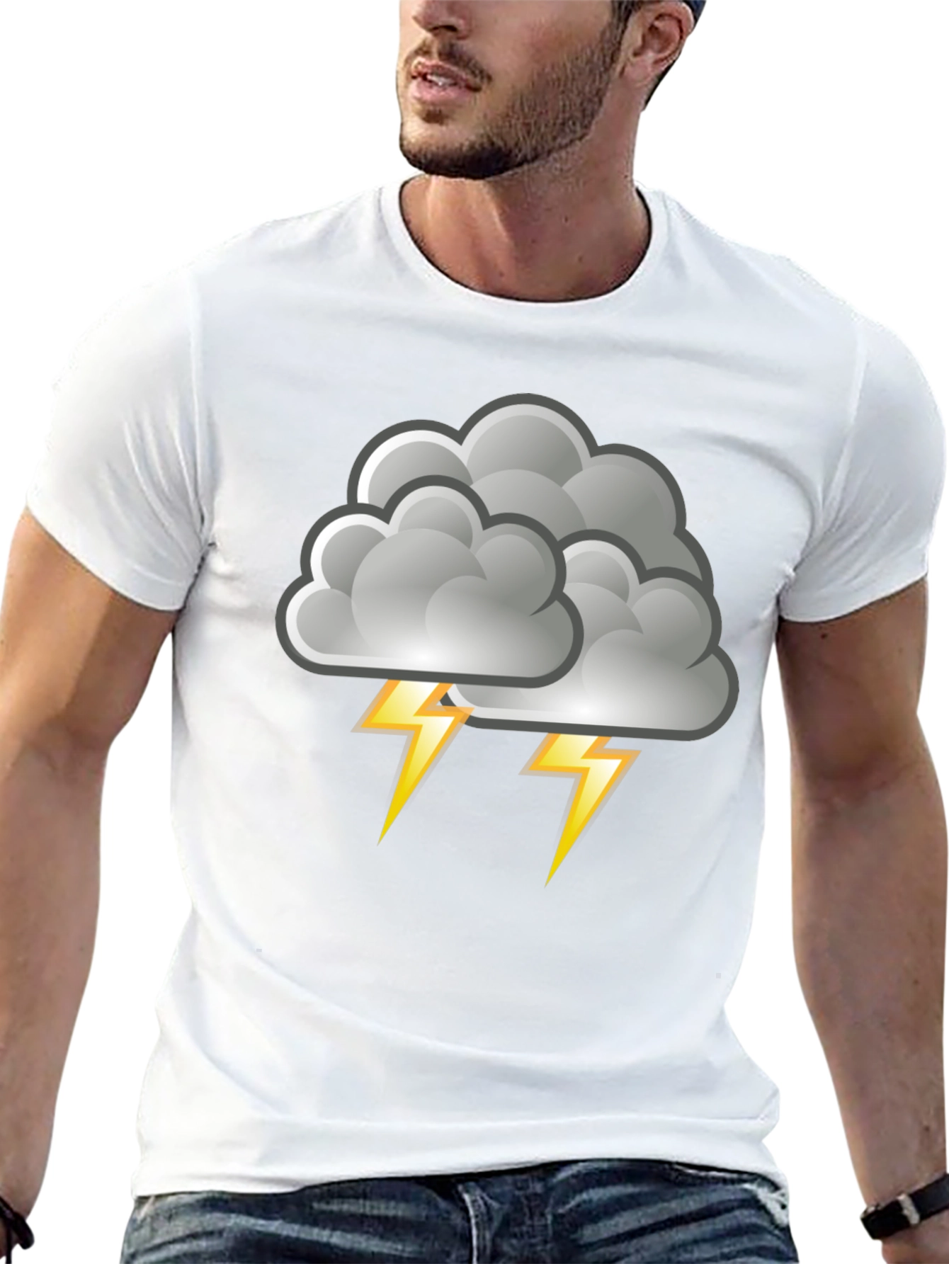 Black Stormy Weather T-Shirt - Cloud Lightning Design view 13