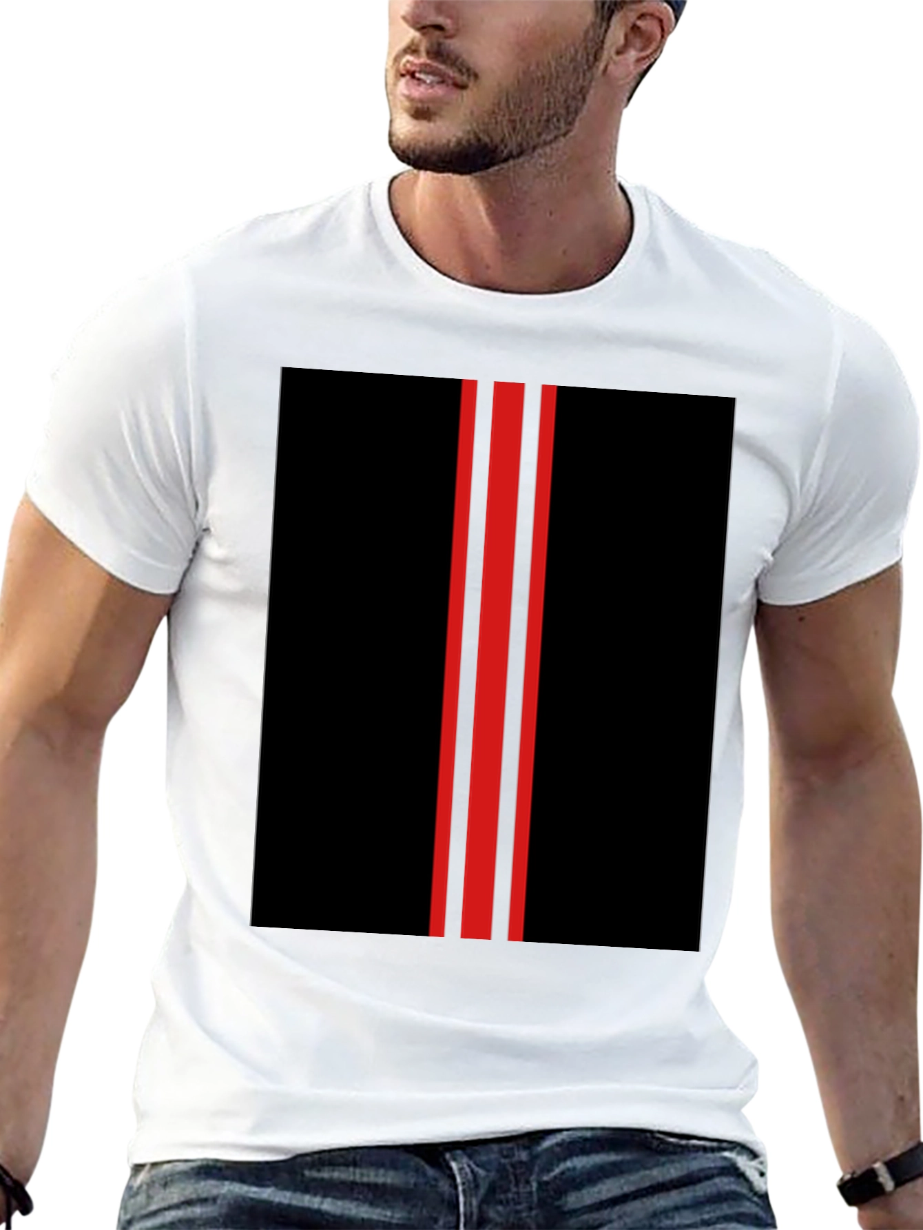 Black Black T-Shirt with Red Racing Stripes Design view 13