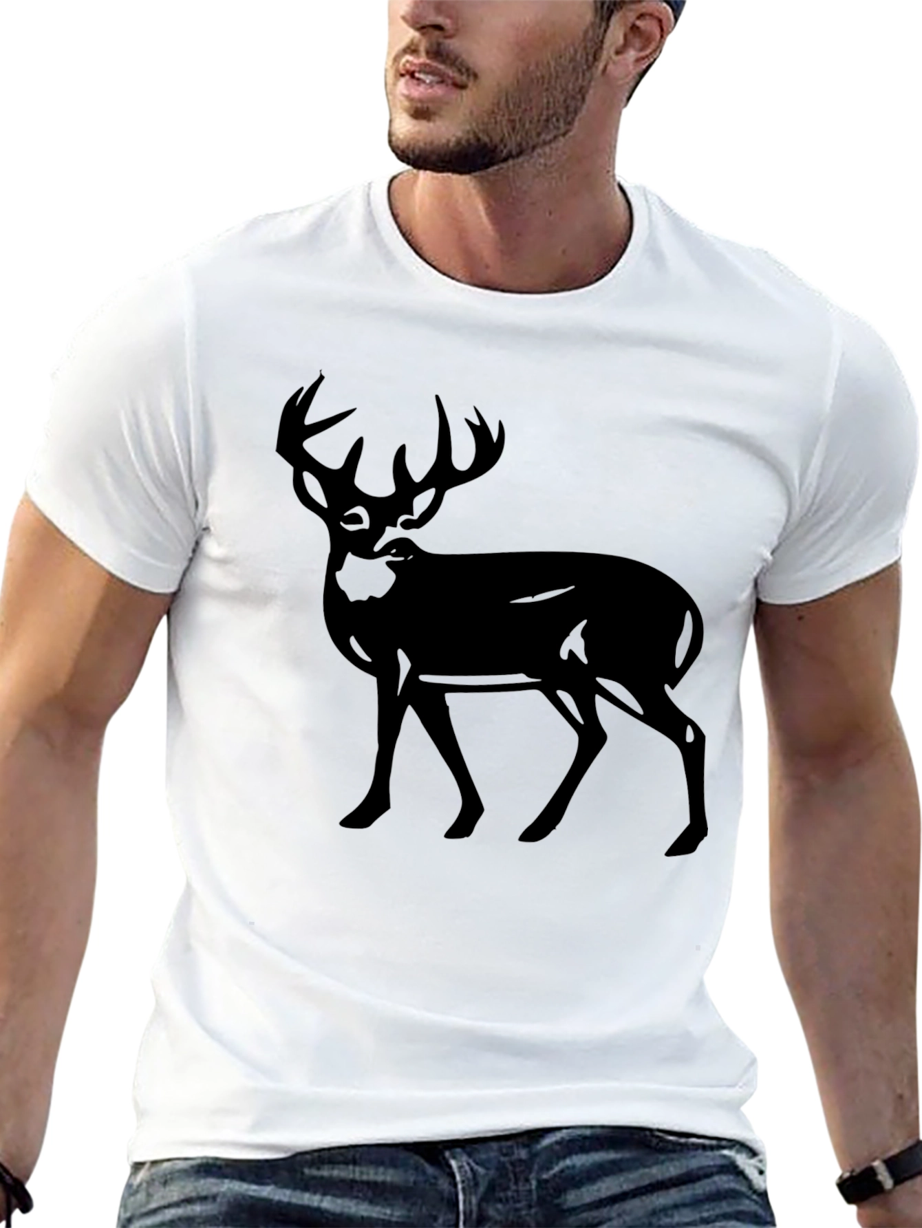 Black Men's Deer Graphic Black T-Shirt view 13