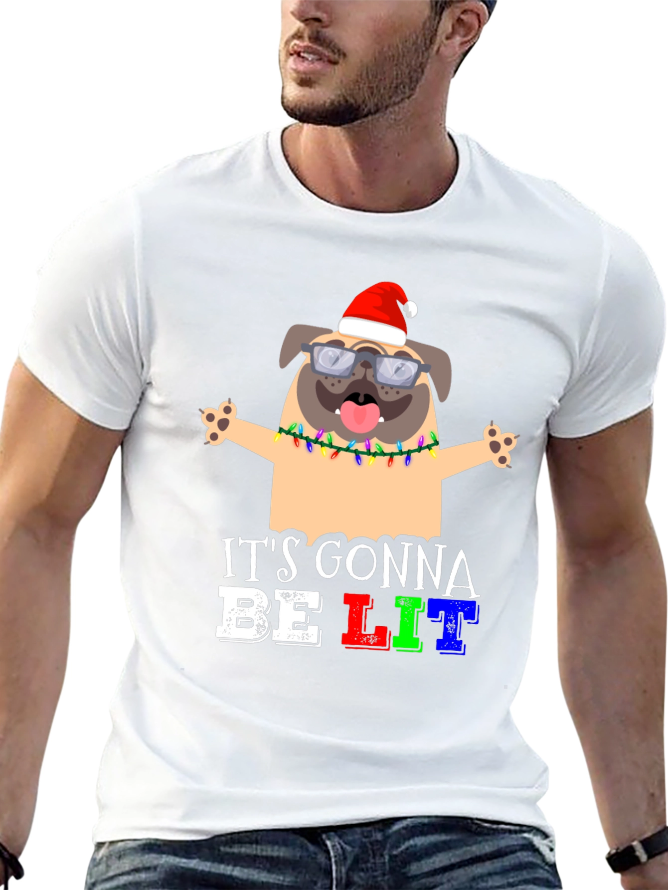 Black It's Gonna Be Lit Pug Christmas T-Shirt view 13