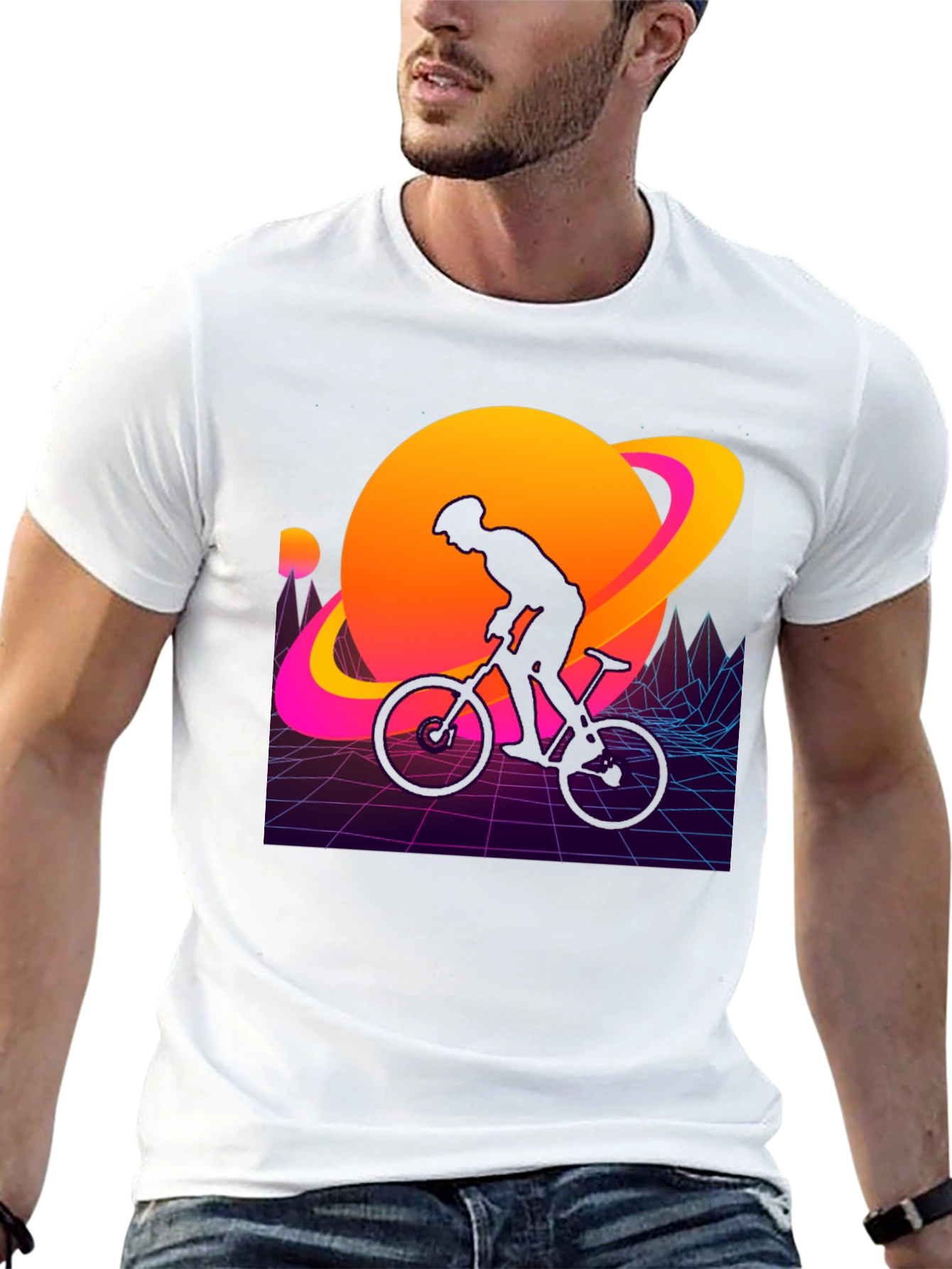 Black Retro Planet Biker Graphic Tee view 13