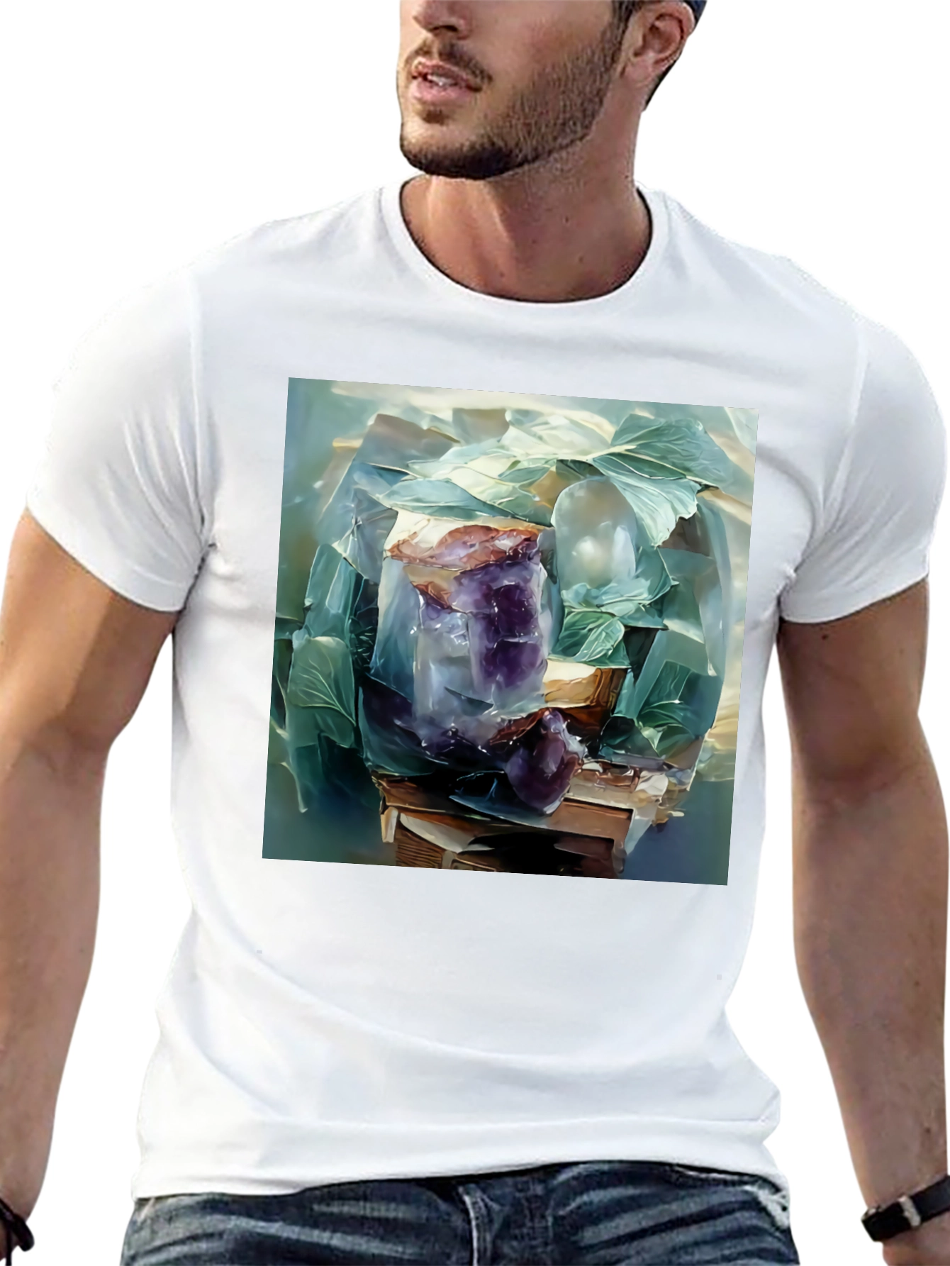 Black Amethyst Crystal Stack T-Shirt - Artistic Graphic Tee view 13