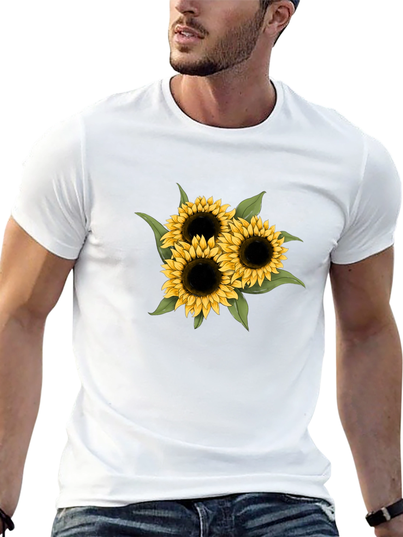 Black Sunflower Graphic Tee - Black Cotton Casual T-Shirt view 13