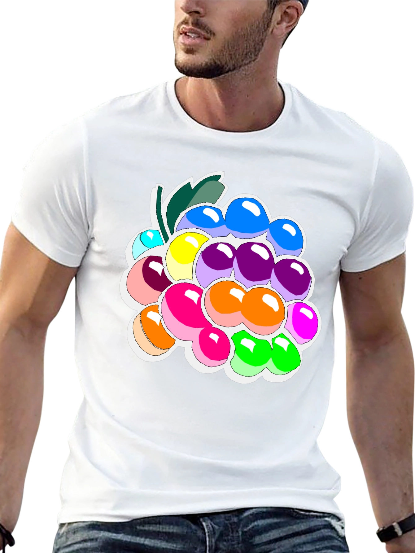Black Colorful Grapes Graphic Tee - Fruit Lover's T-Shirt view 13