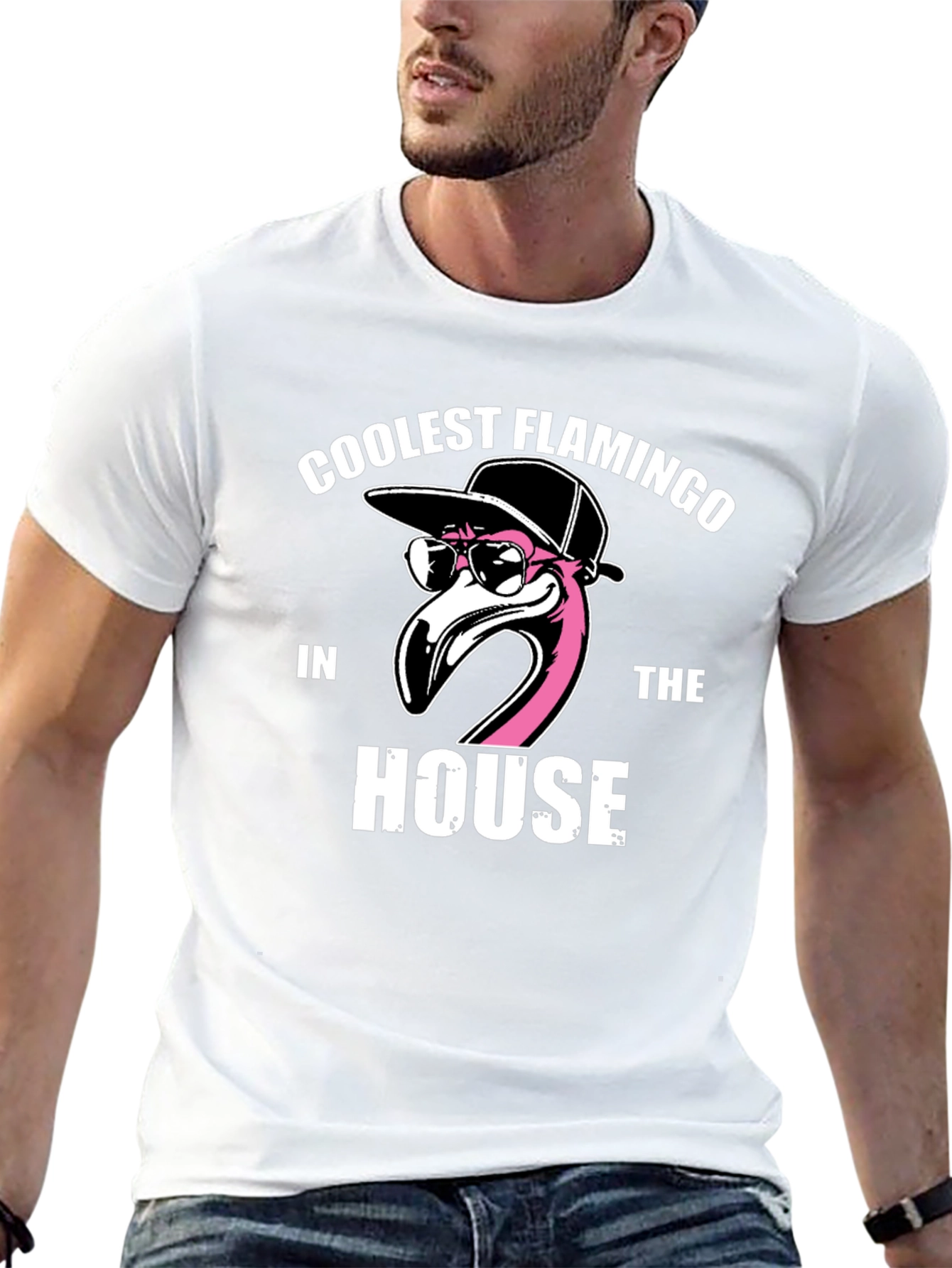 Black Coolest Flamingo in the House Black Graphic Tee view 13