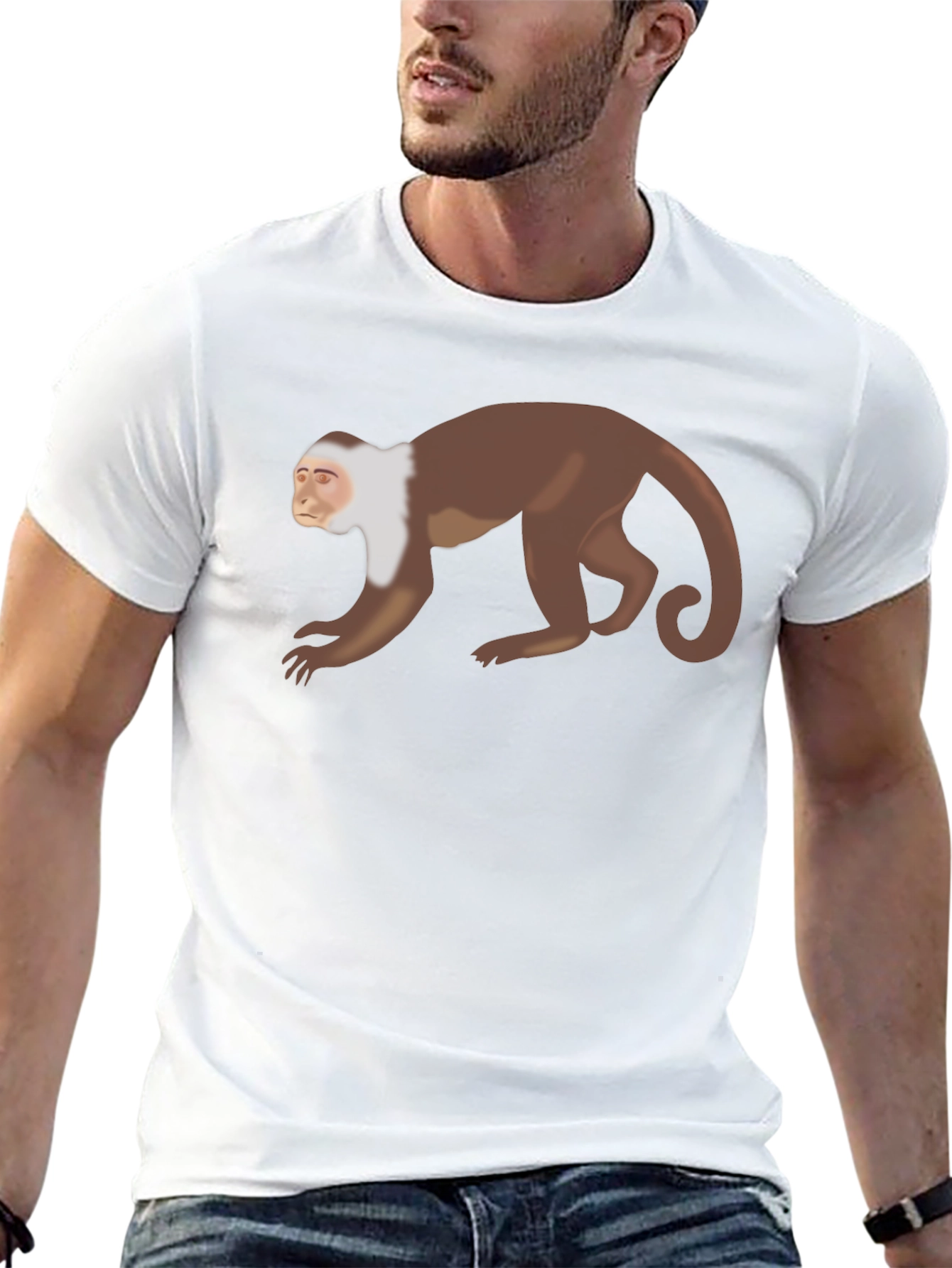 Black Capuchin Monkey Graphic T-Shirt - Unisex Black Tee view 13
