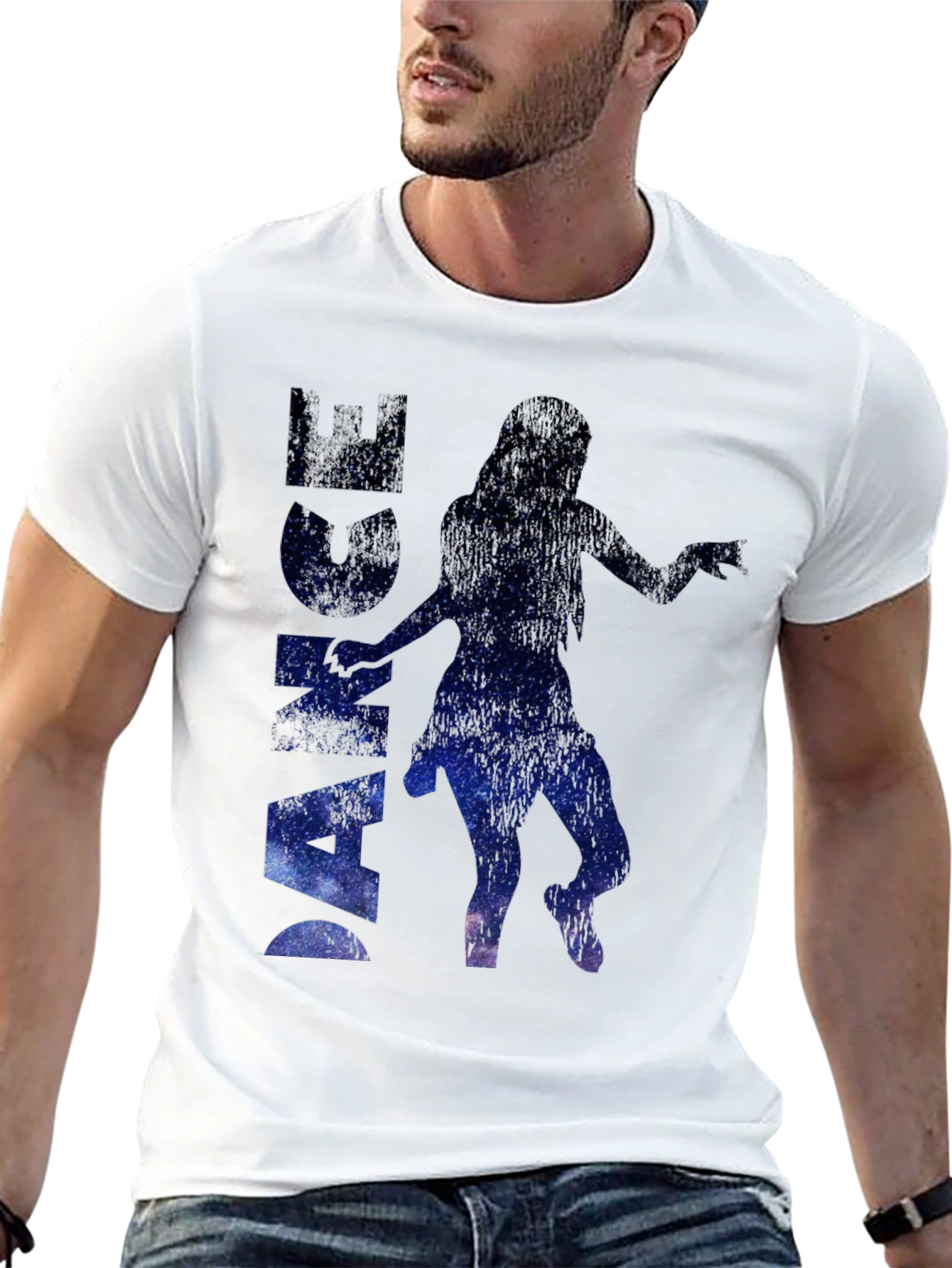 Black Dance Silhouette Galaxy Print Black T-Shirt view 13