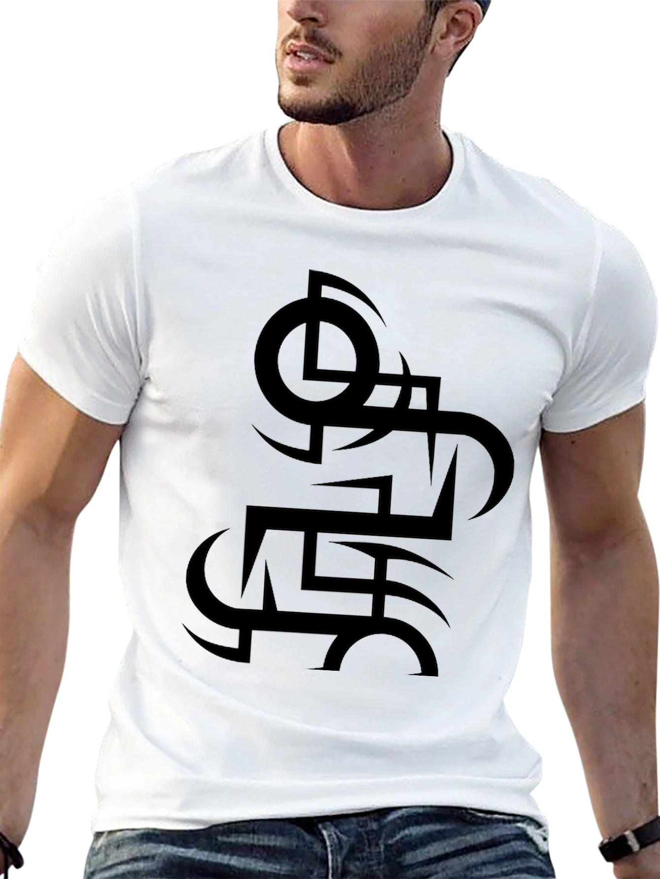 Black Abstract Graphic Tee - Black Cotton Blend view 13