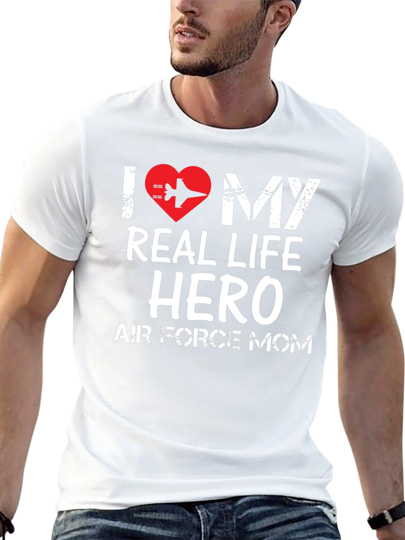 Black I Love My Real Life Hero Air Force Mom T-Shirt view 13