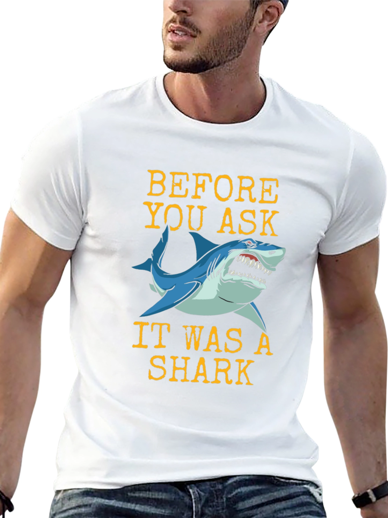 Black Funny Shark Bite T-Shirt - Before You Ask Graphic Tee view 13