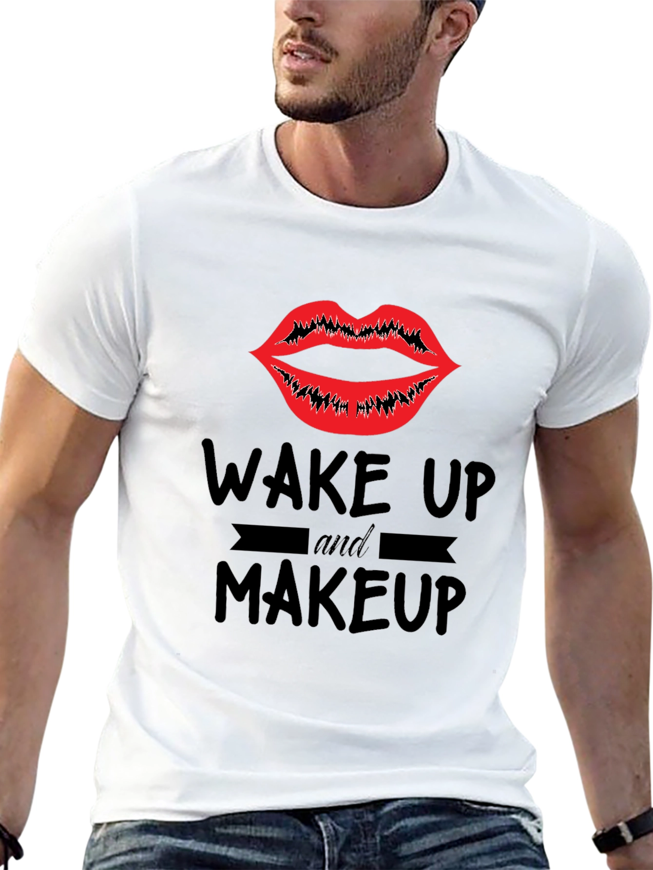 Black Wake Up & Makeup Graphic Tee - Unisex Black T-Shirt view 13