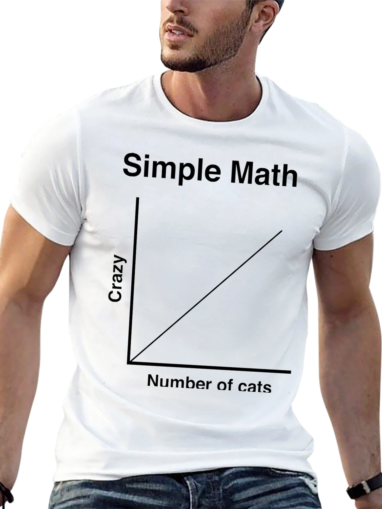 Black Simple Math Crazy Cat Lover T-Shirt - Unisex Black Tee view 13