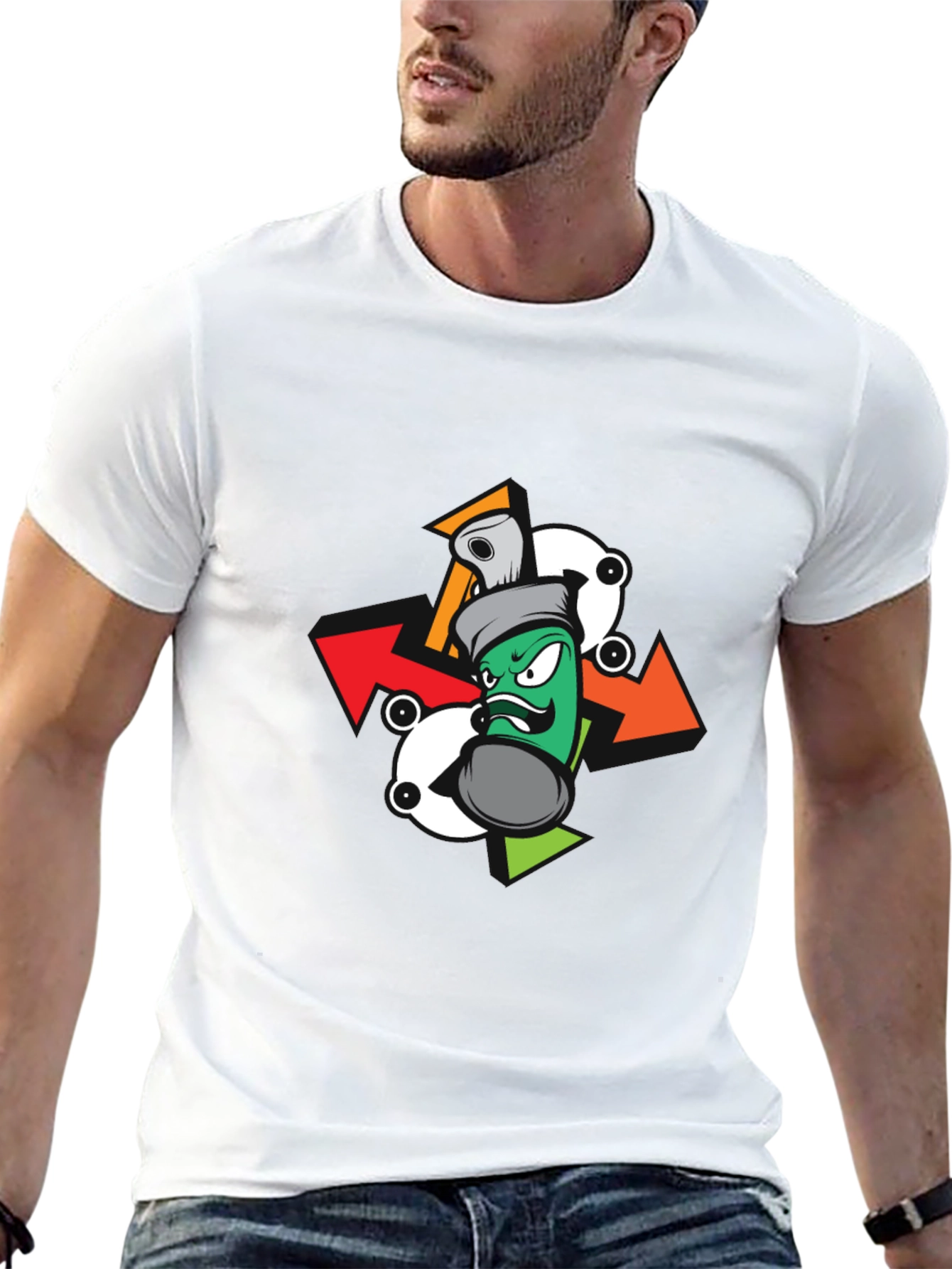 Black Cool Cartoon Spray Can Graphic Tee view 13