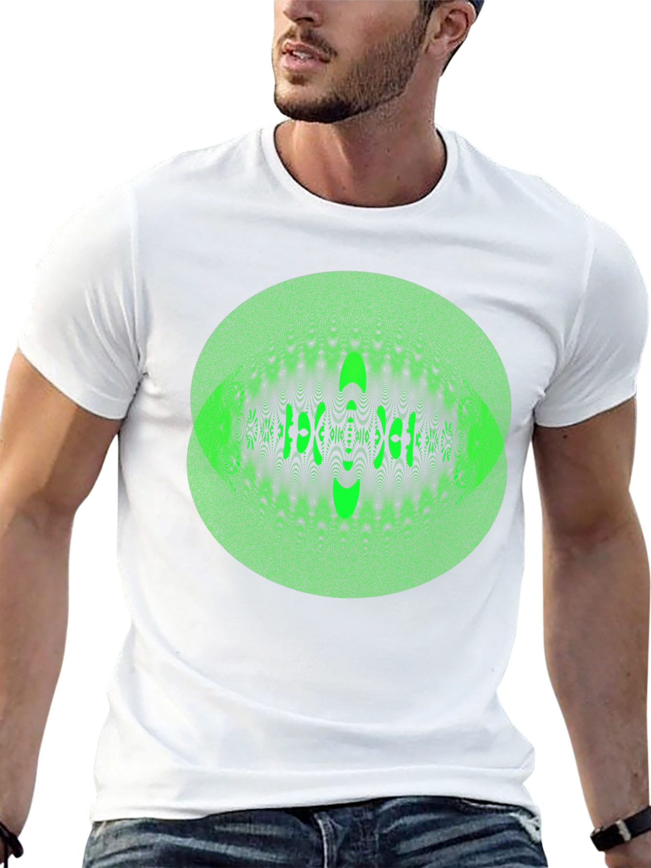 Black Green Eye Illusion Graphic Tee view 13