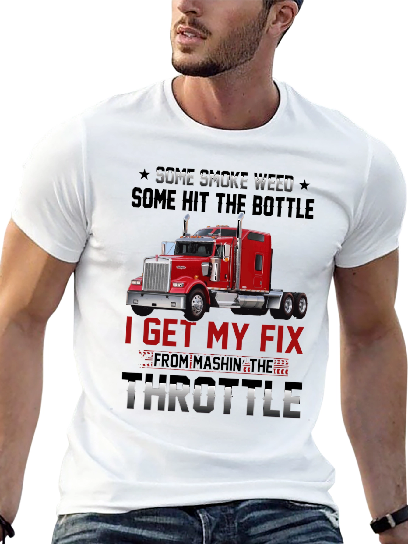 Black Trucker T-Shirt: Smoke Weed Hit Bottle Throttle Fix view 13