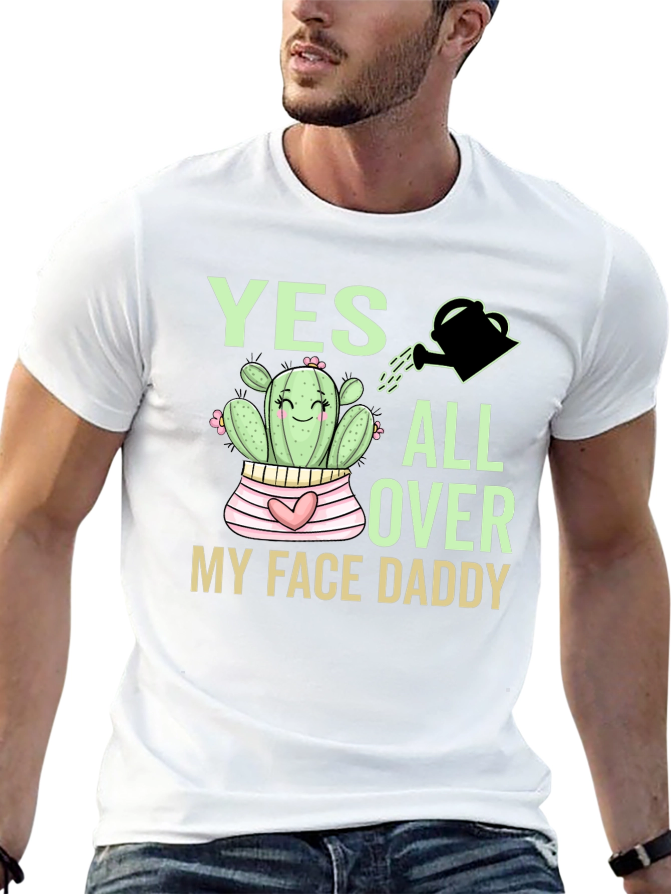 Black Yes All Over My Face Daddy Cactus T-Shirt view 13