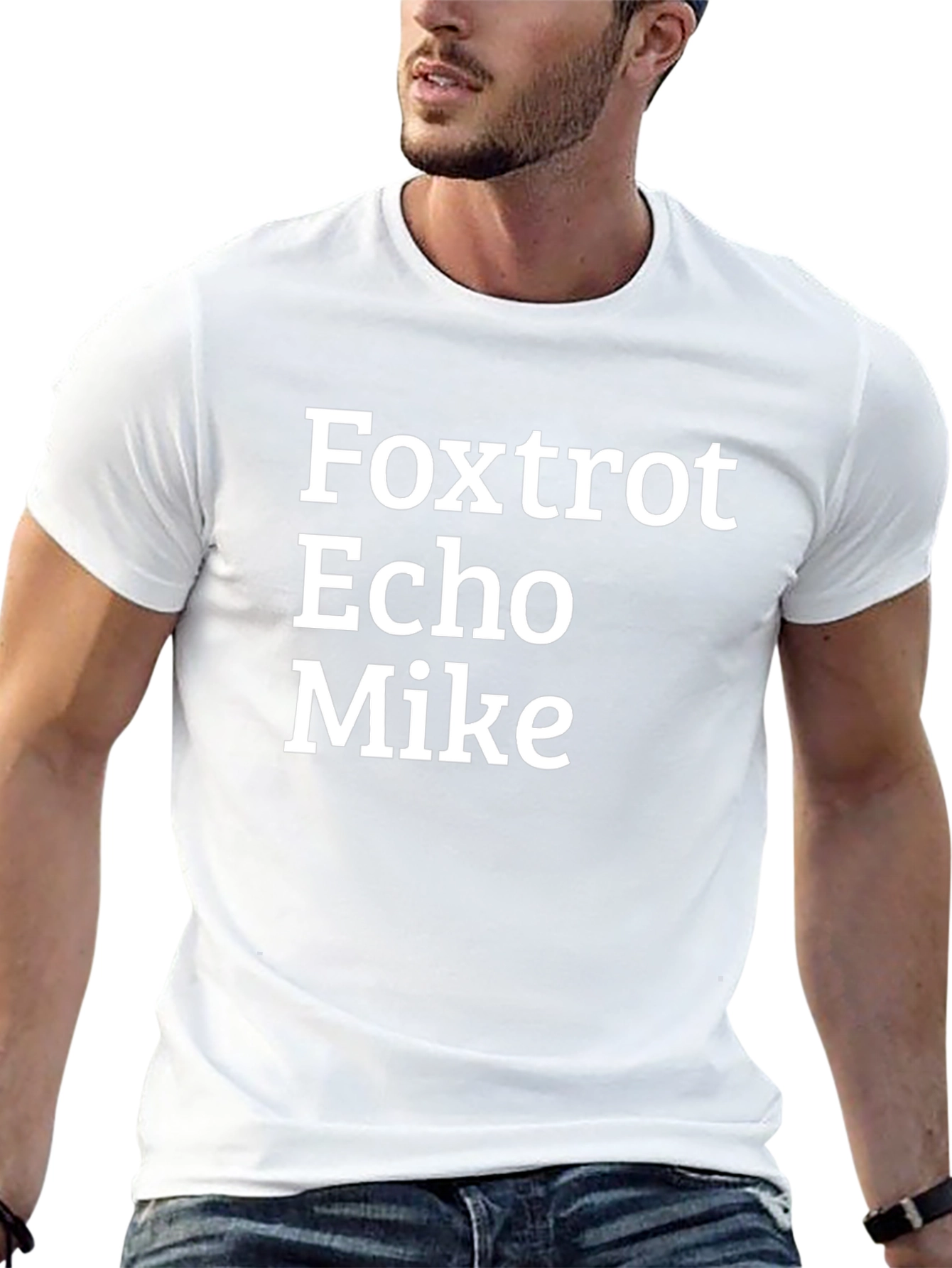 Black Foxtrot Echo Mike T-Shirt - Bold Military Alphabet Design view 13