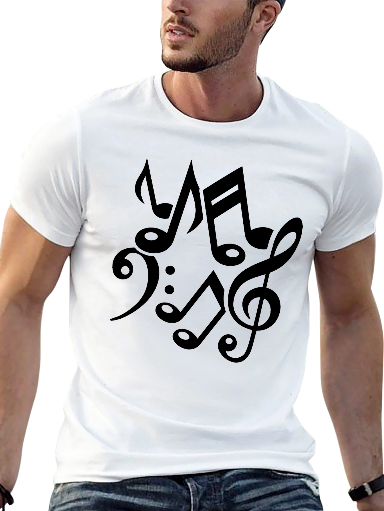 Black Musical Notes Black Cotton T-Shirt view 13