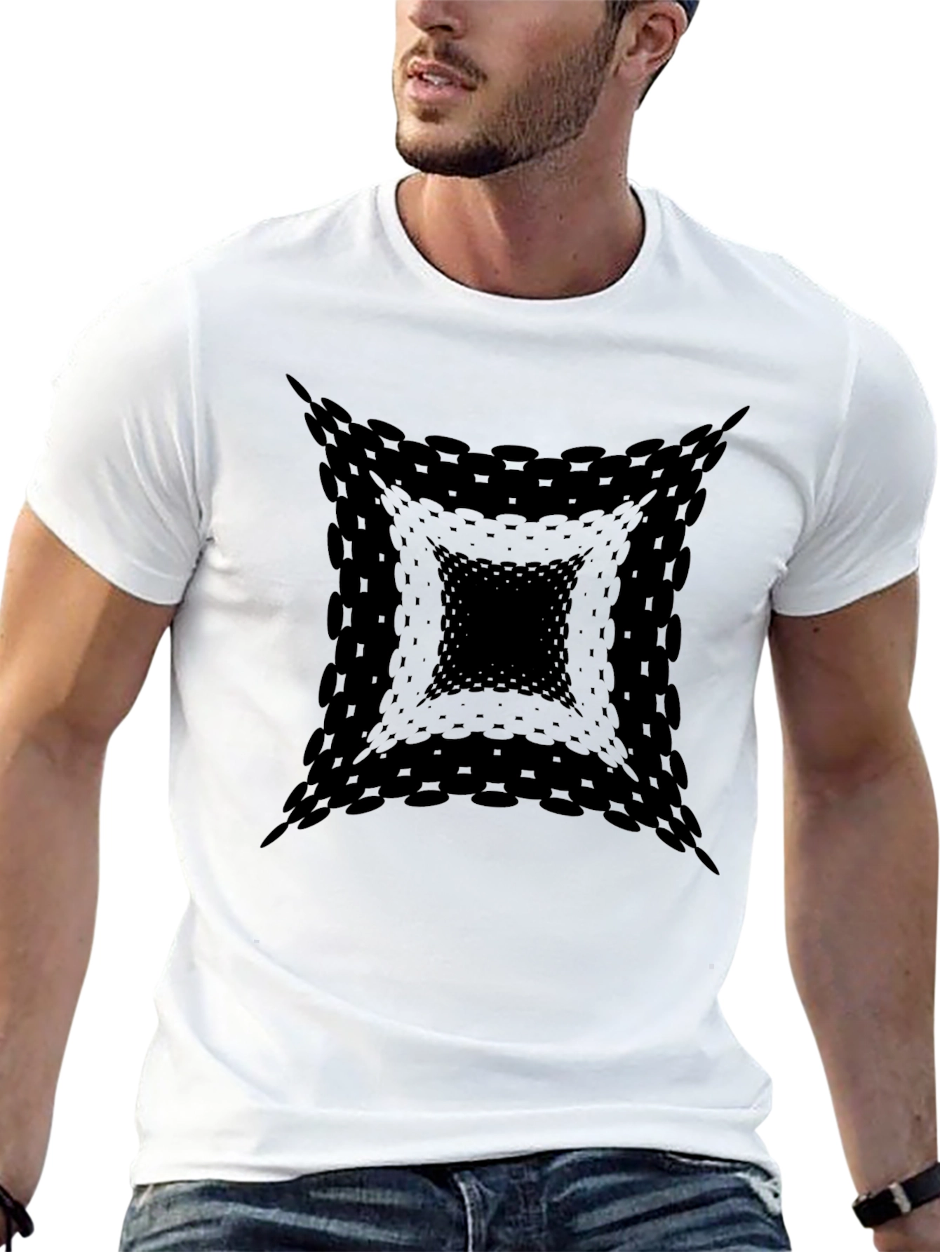 Black Men's Black Abstract Square Graphic Tee view 13