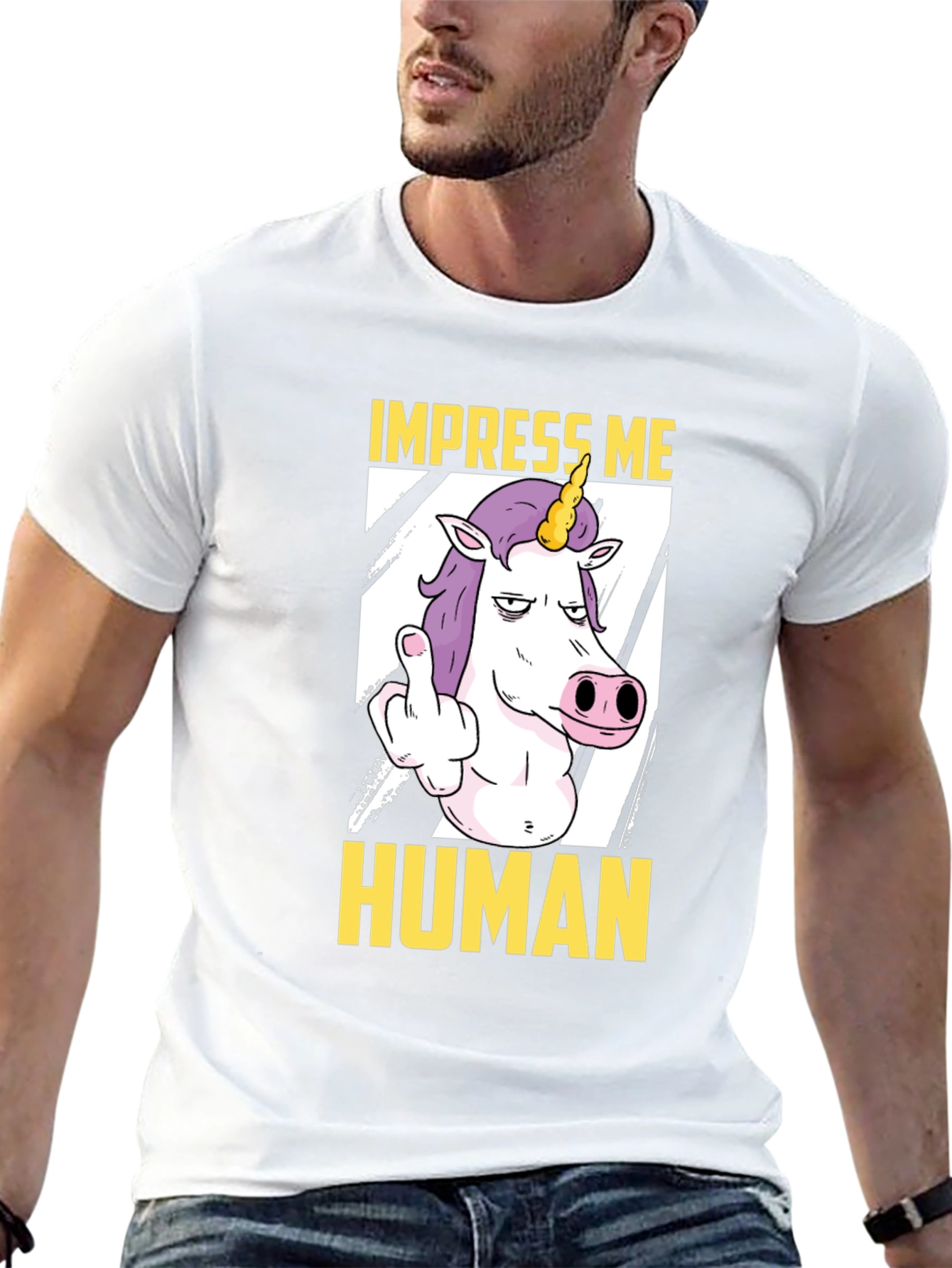 Black Impress Me Human Unicorn Graphic Tee - Funny T-Shirt view 13
