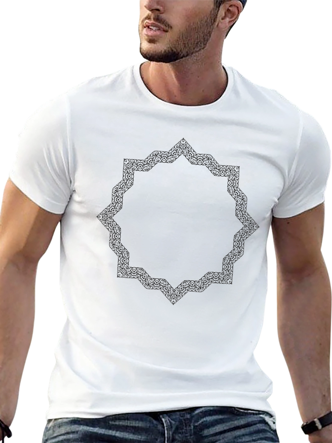 Black Geometric Print Black T-Shirt view 13