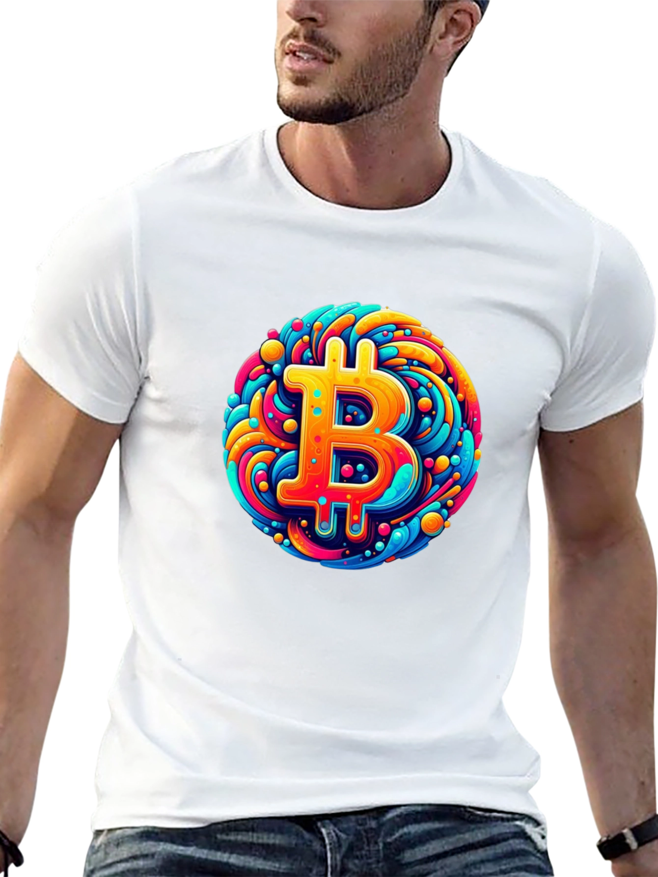 Black Bitcoin Art T-Shirt - Crypto Swirl Design view 13
