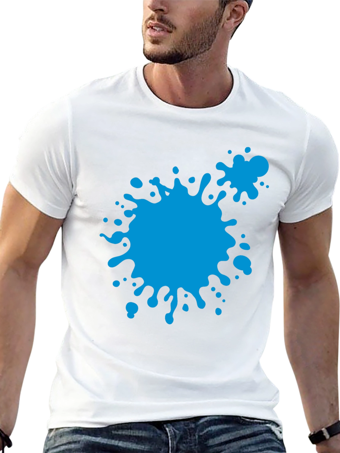 Black Abstract Blue Paint Splatter Black T-Shirt view 13