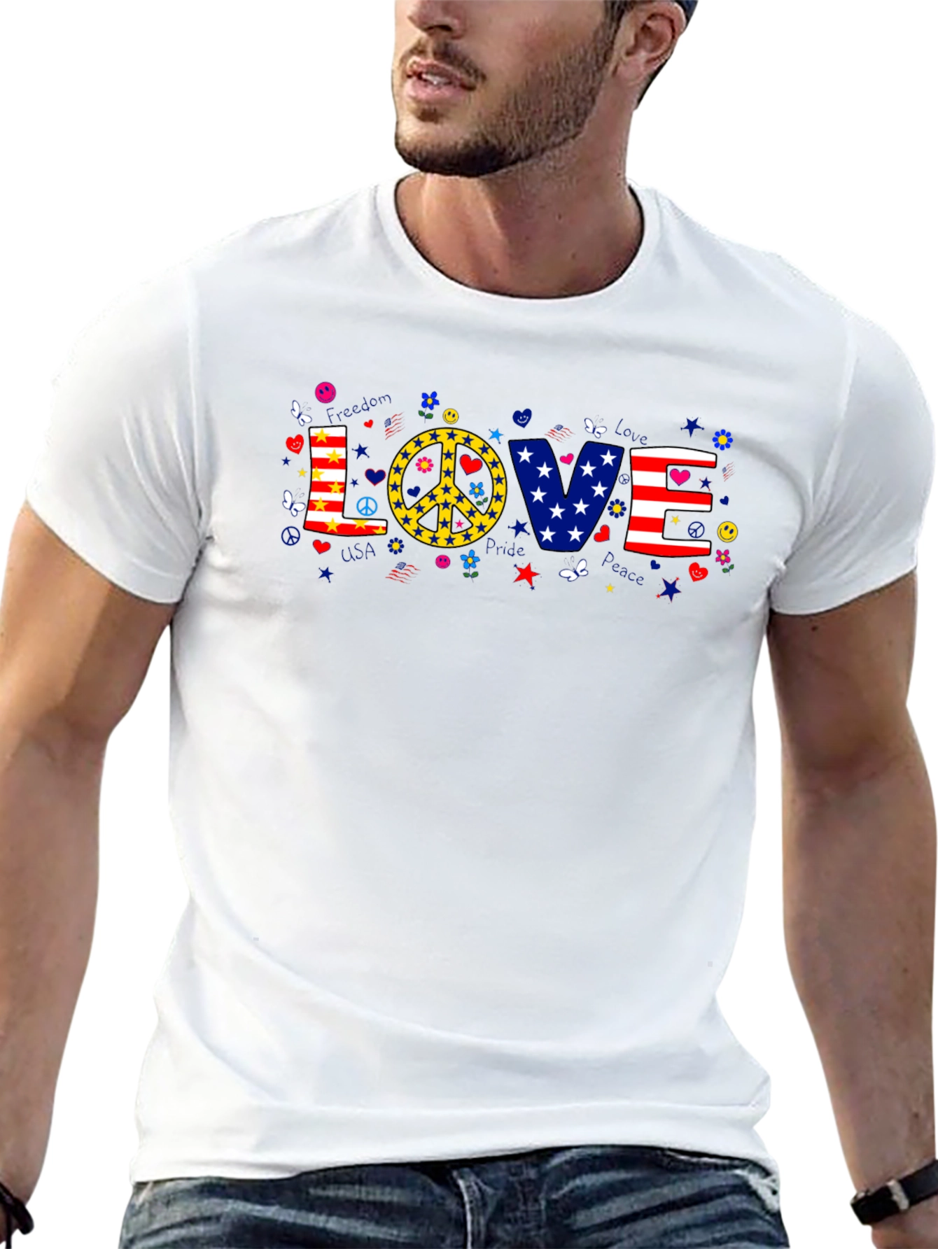 Black Love & Peace Graphic T-Shirt - Patriotic view 13