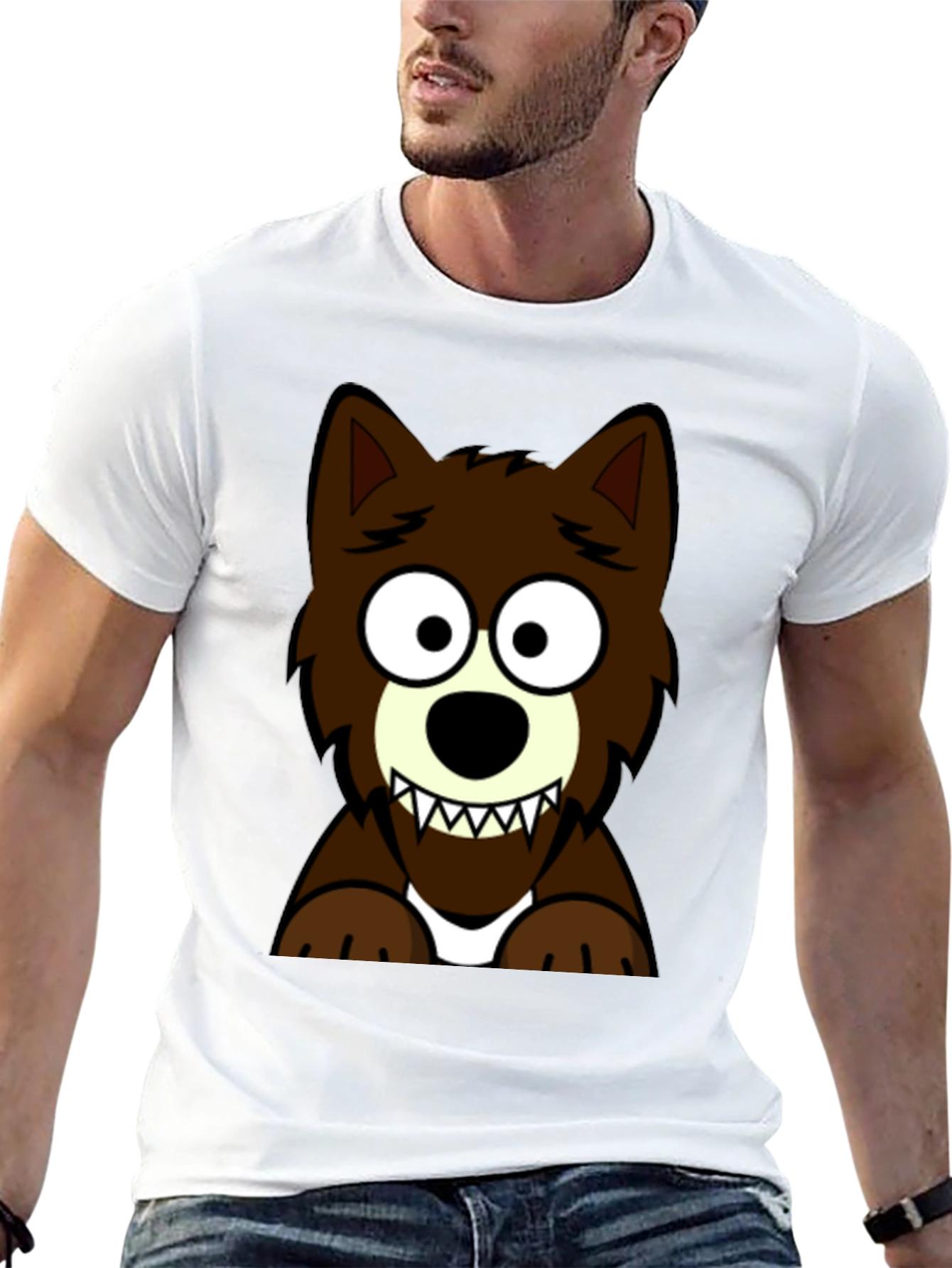 Black Cartoon Wolf Graphic Tee - Black T-Shirt view 13