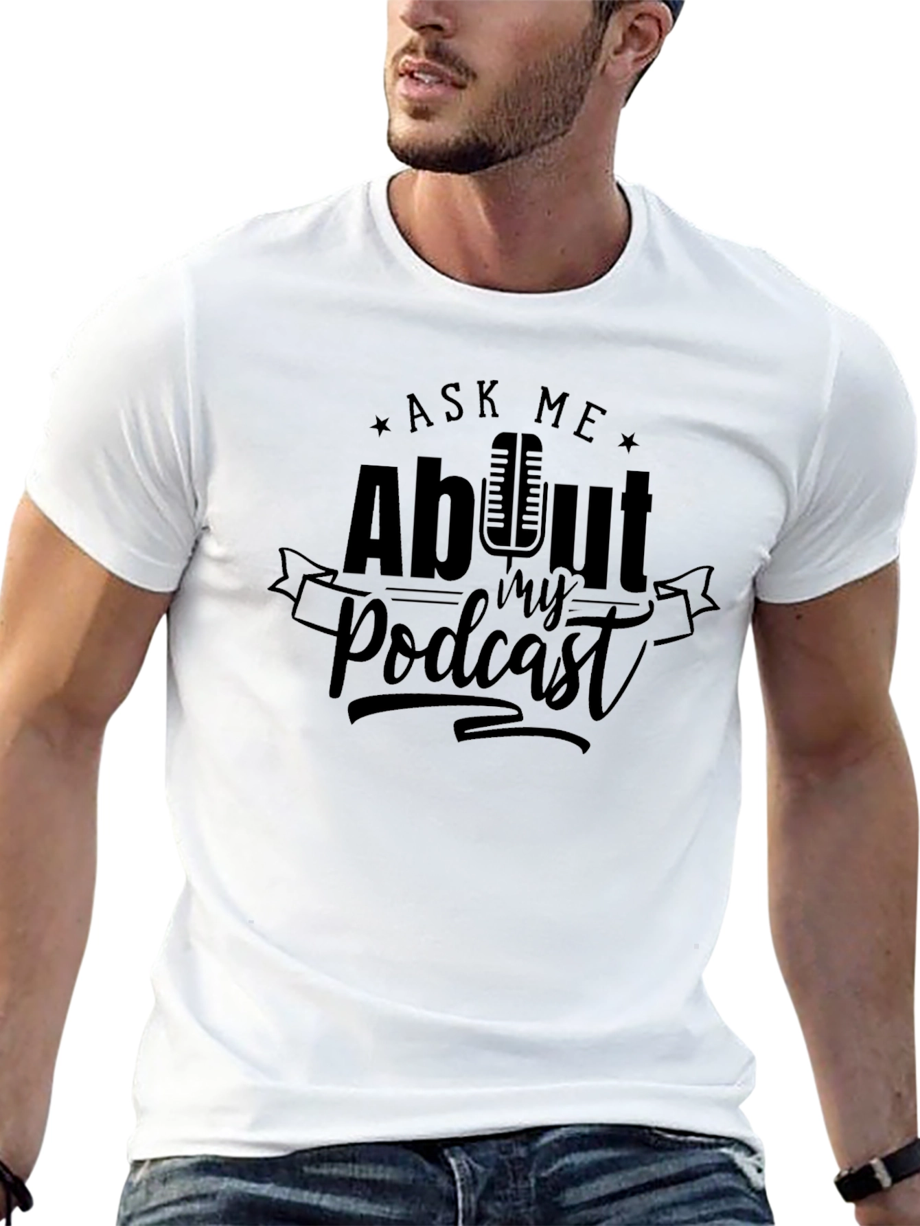 Black Ask Me About My Podcast Black T-Shirt view 13