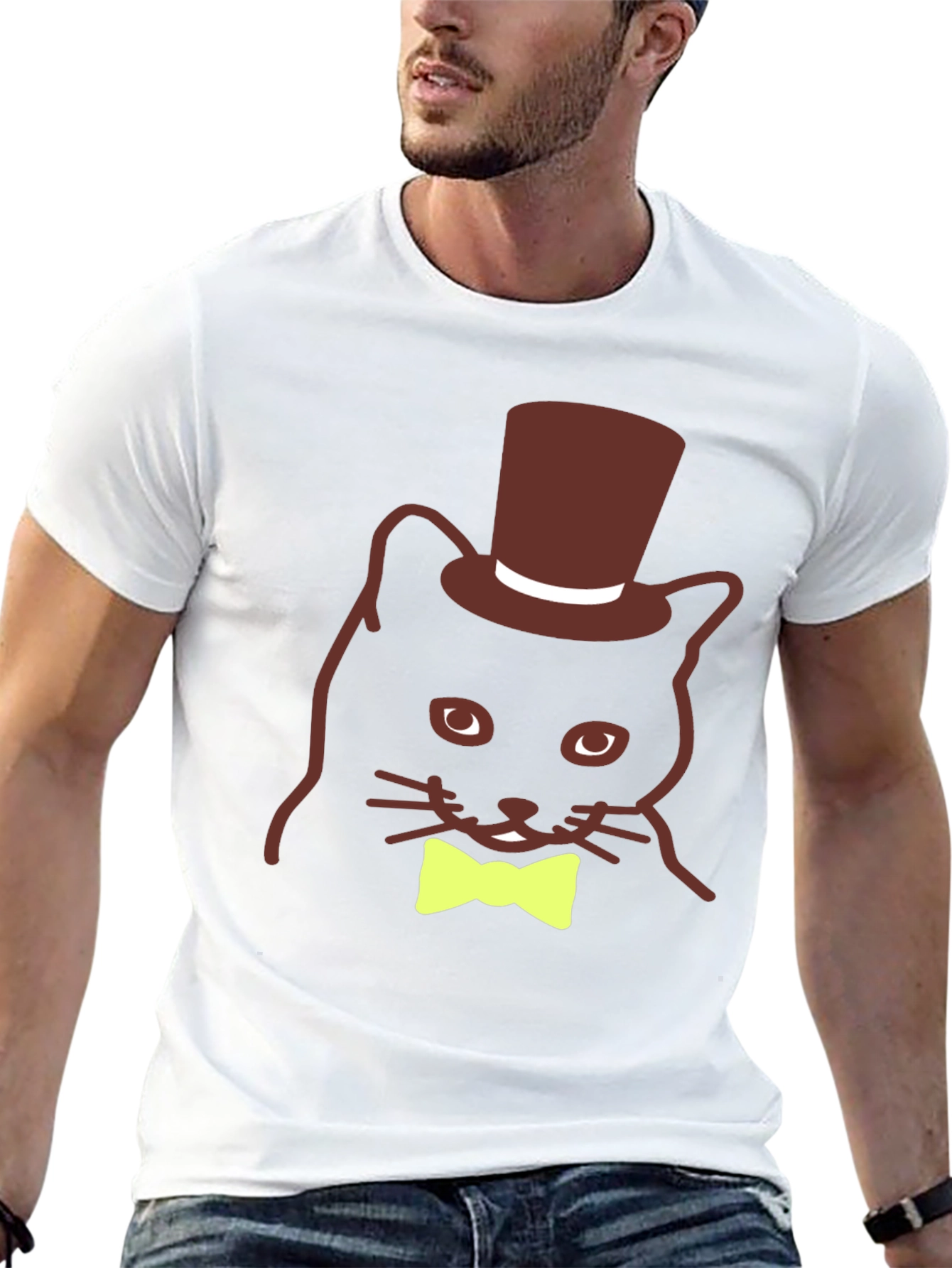 Black Cat with Top Hat & Bow Tie Black T-Shirt view 13