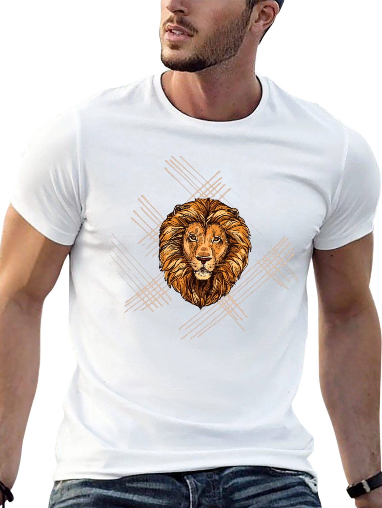 Black Lion Graphic Print Men's Black T-Shirt view 13