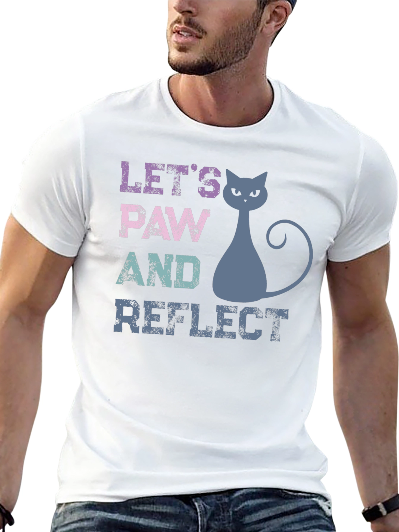 Black Let's Paw and Reflect Cat T-Shirt view 13