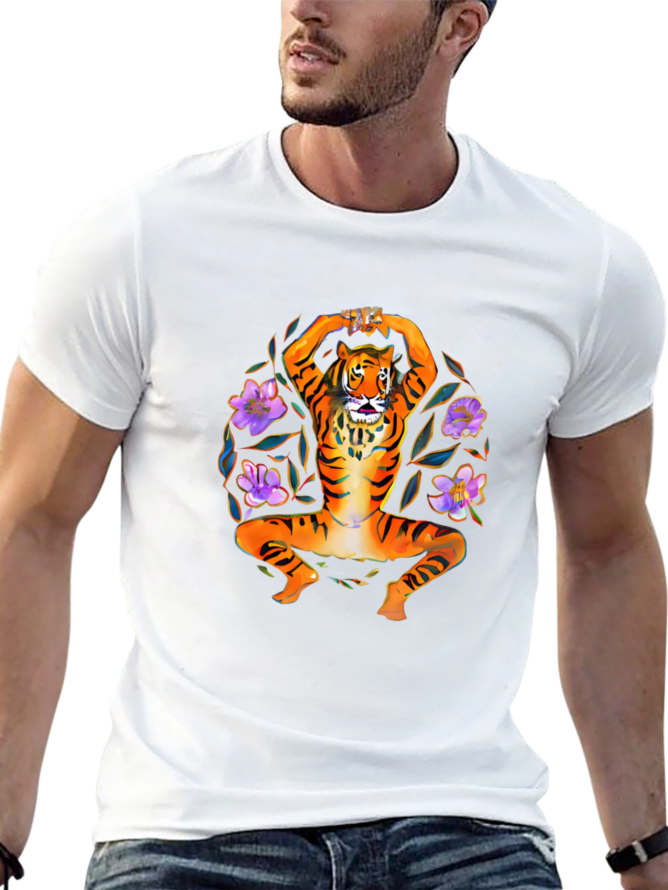 Black Yoga Tiger Graphic T-Shirt - Men's Black Tee view 13