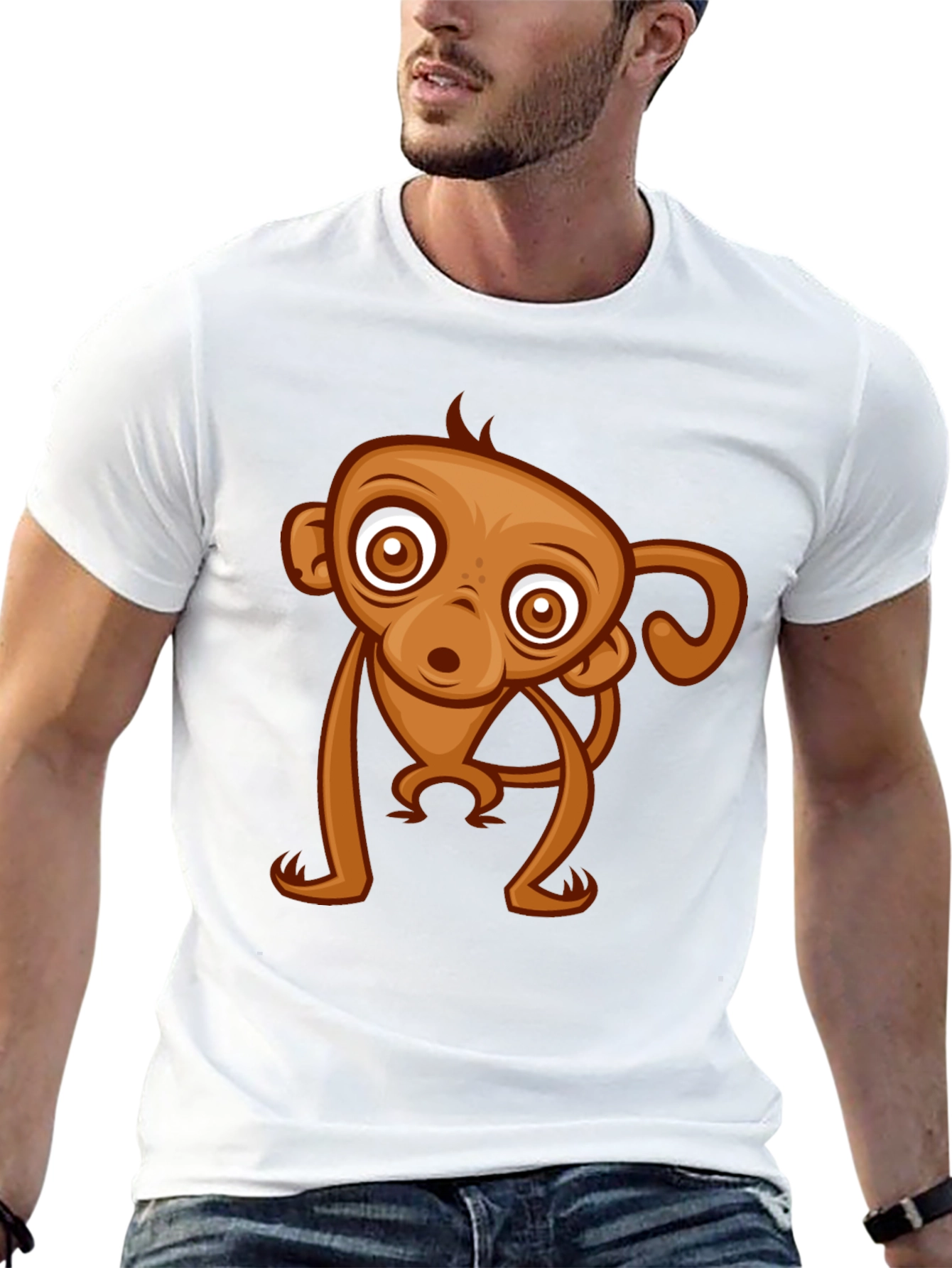 Black Cute Monkey Graphic Tee - Black Cotton T-Shirt view 13