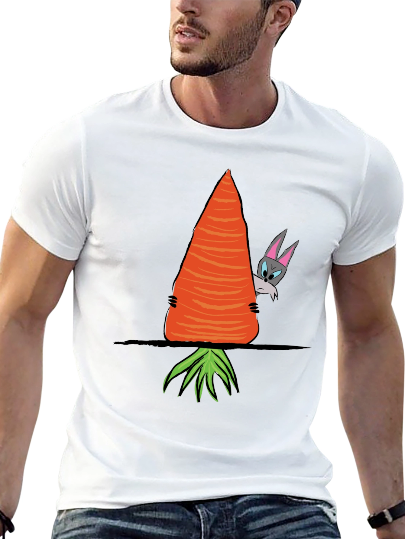 Black Funny Rabbit Peek-a-Boo Carrot Graphic Tee view 13