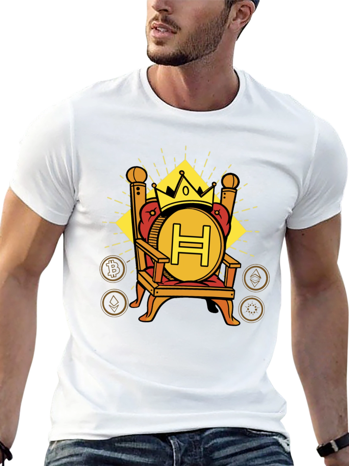 Black Crypto King T-Shirt - H Coin Throne Design view 13