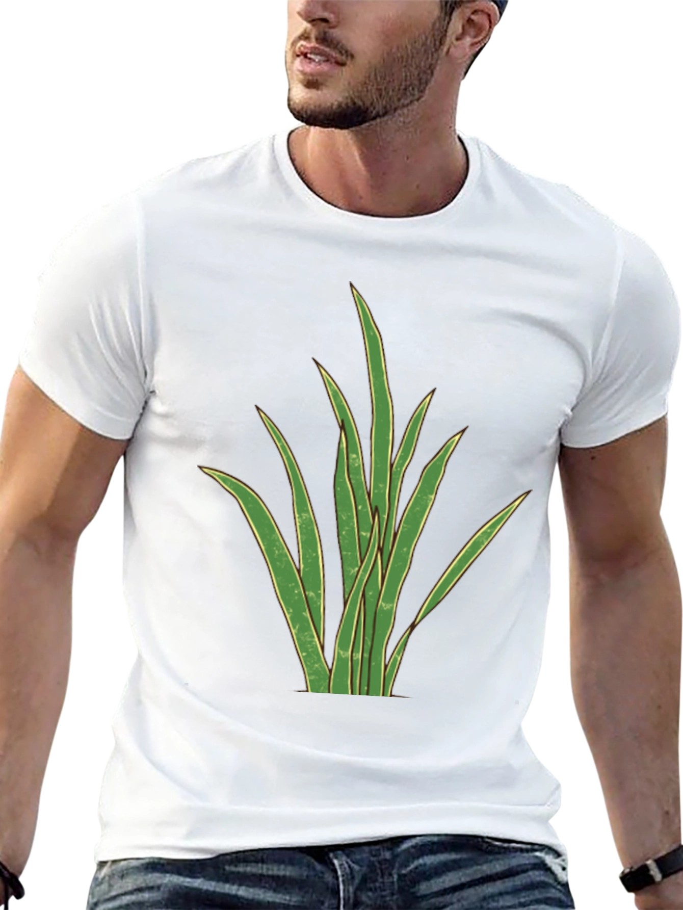 Black Men's Black T-Shirt with Graphic Plant Design view 13