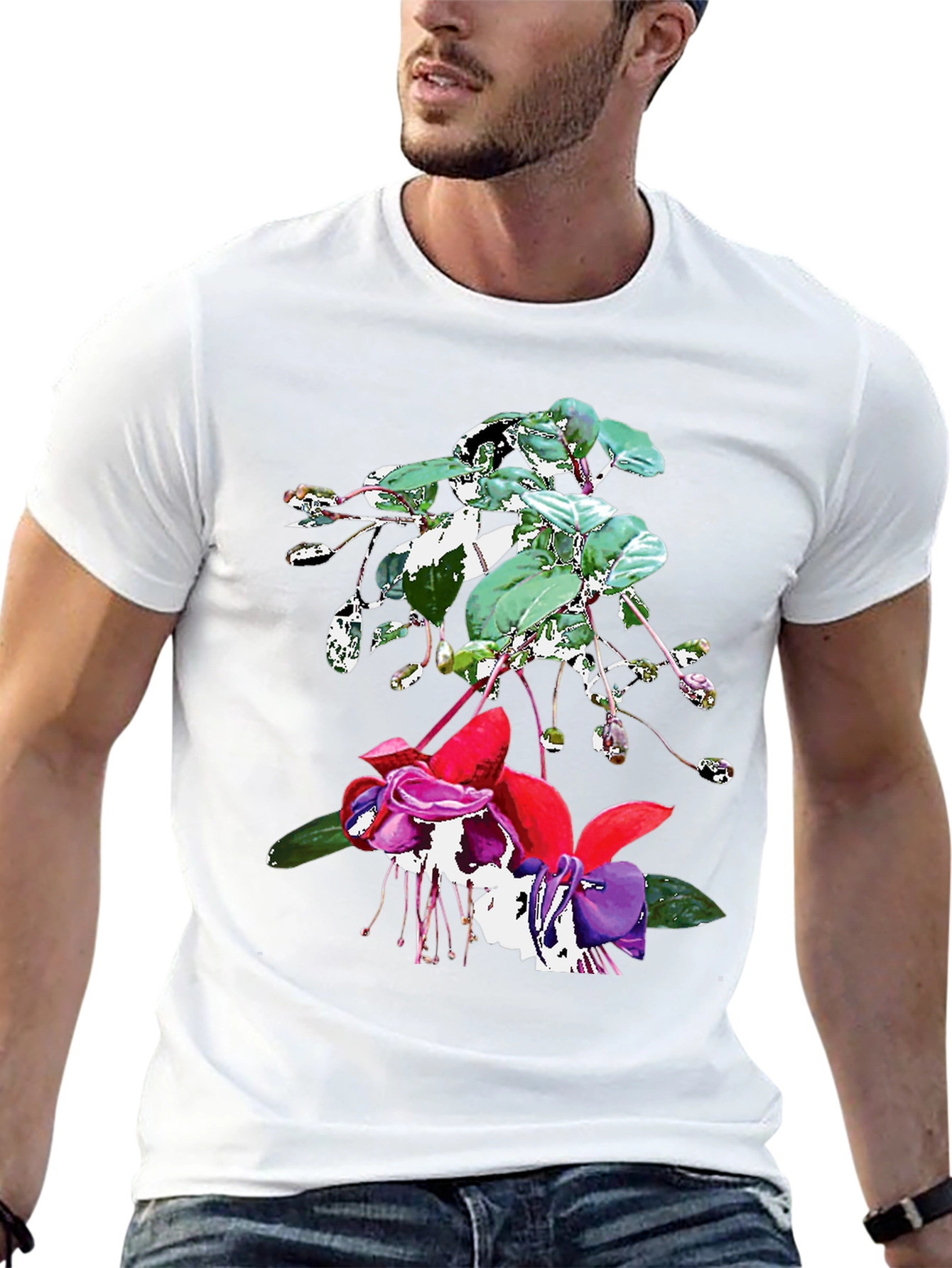 Floral Print Black T-Shirt - 13