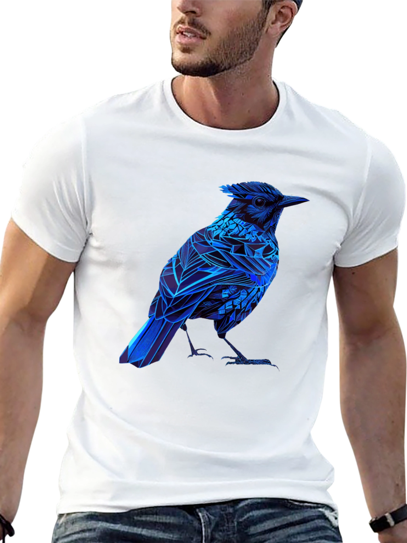 Black Blue Bird Graphic Tee - Modern Geometric Design view 13