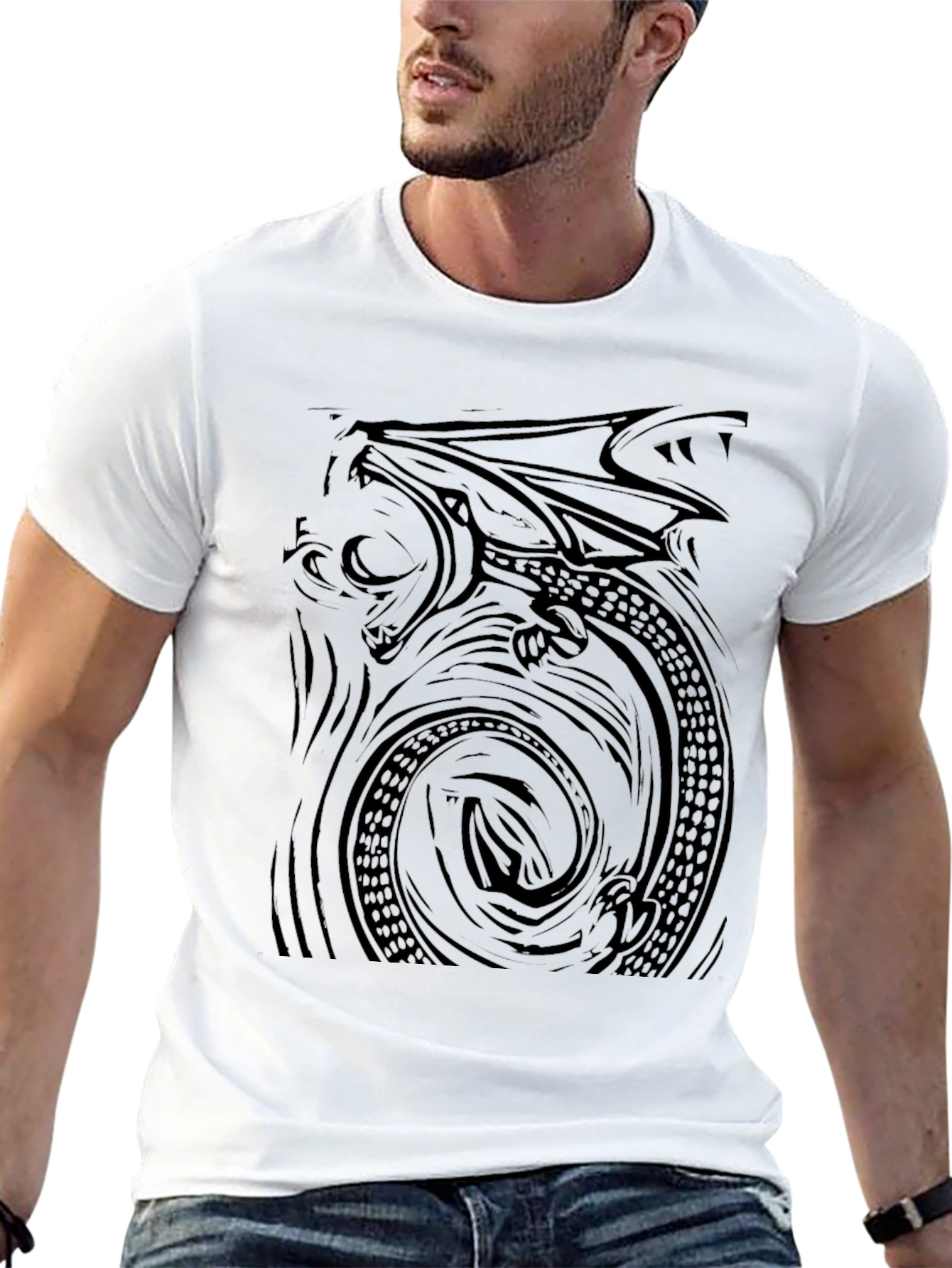 Black Men's Black Dragon Graphic T-Shirt view 13
